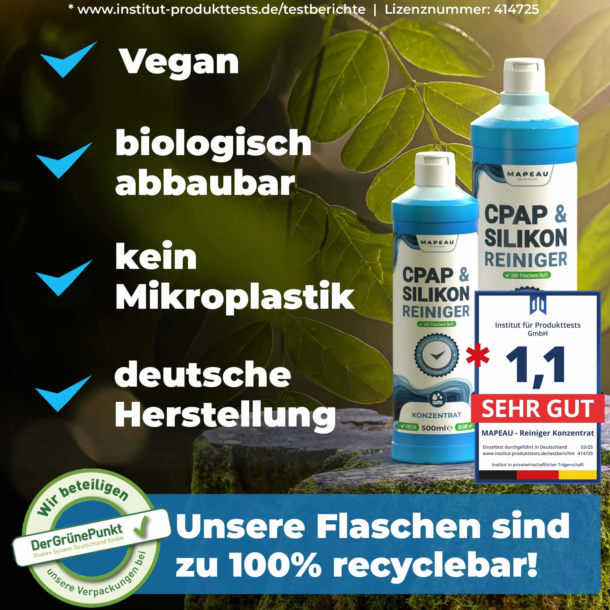 Środek czyszczący do maski CPAP i węża CPAP, 1000 ml, koncentrat, środek do czyszczenia węży, silikonu, tworzywo sztuczne, wysoka wydajność