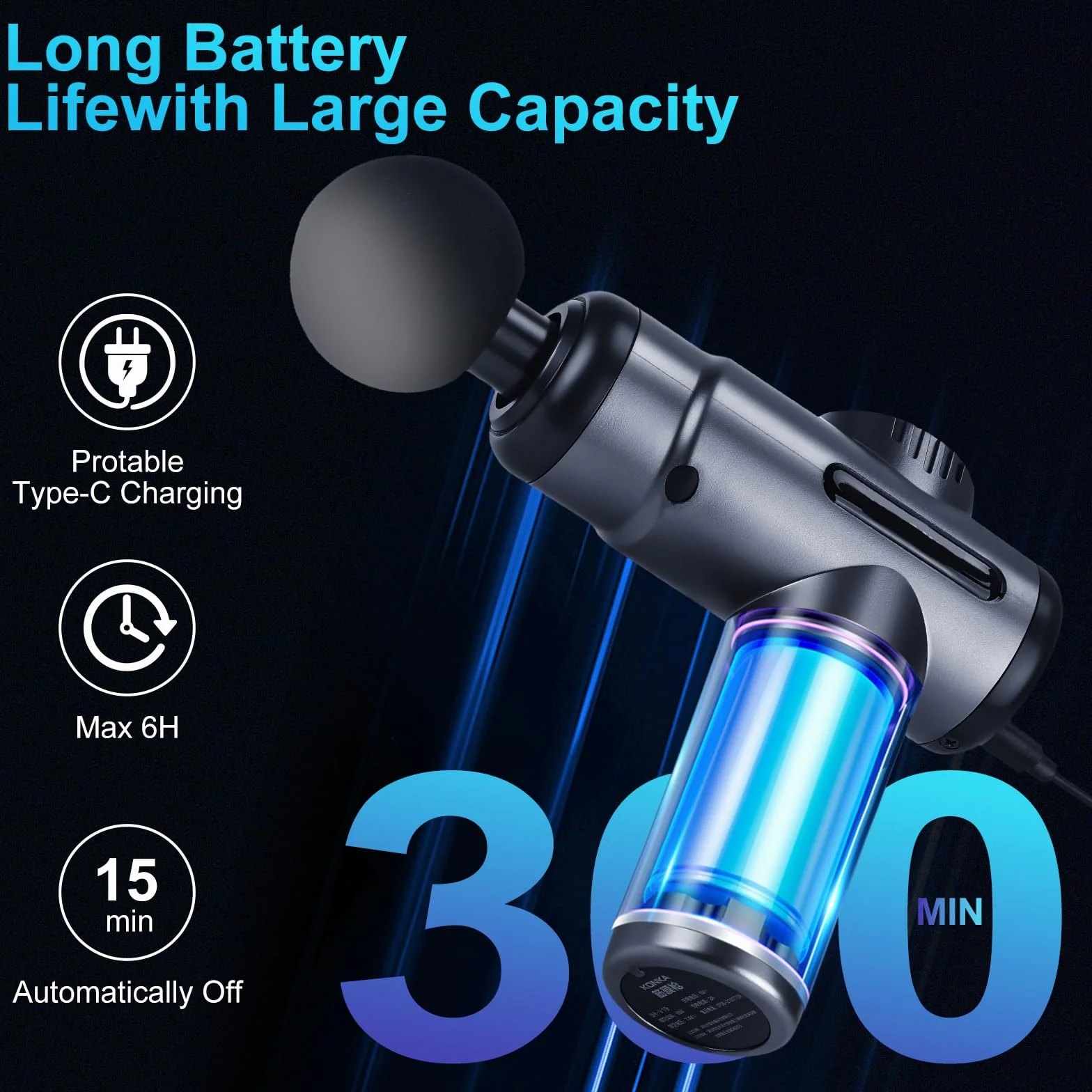 IGUGI pistolet do masażu 8 głowic ekran dotykowy LCD USB-C