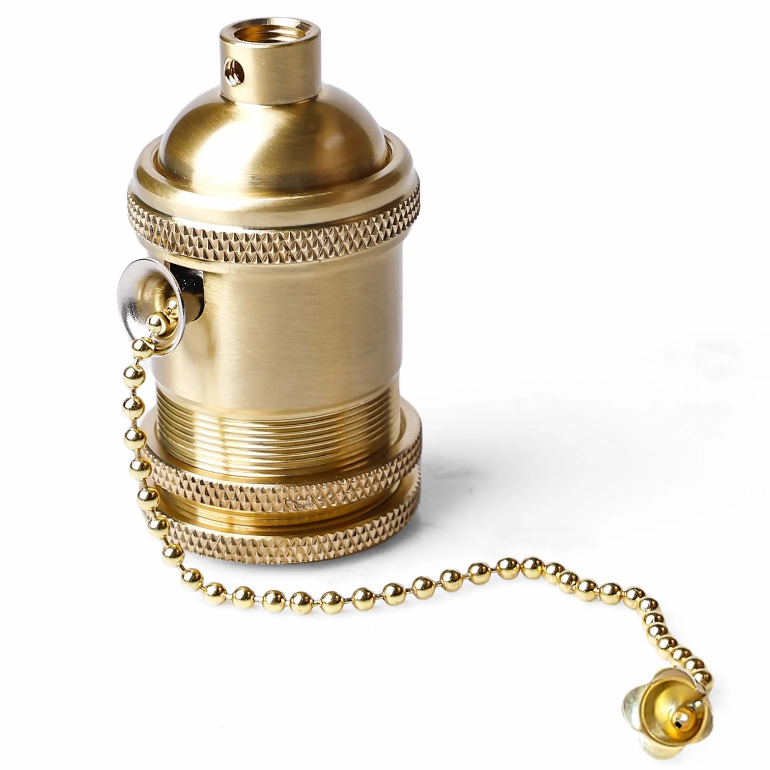 GOMETY Oprawa lampy E27 w stylu vintage z przełącznikiem łańcucha, miedziana oprawa lampy z łańcuchem ciągnącym, na biurko, uchwyt na lampę, podstawa śrubowa, do samodzielnego montażu
