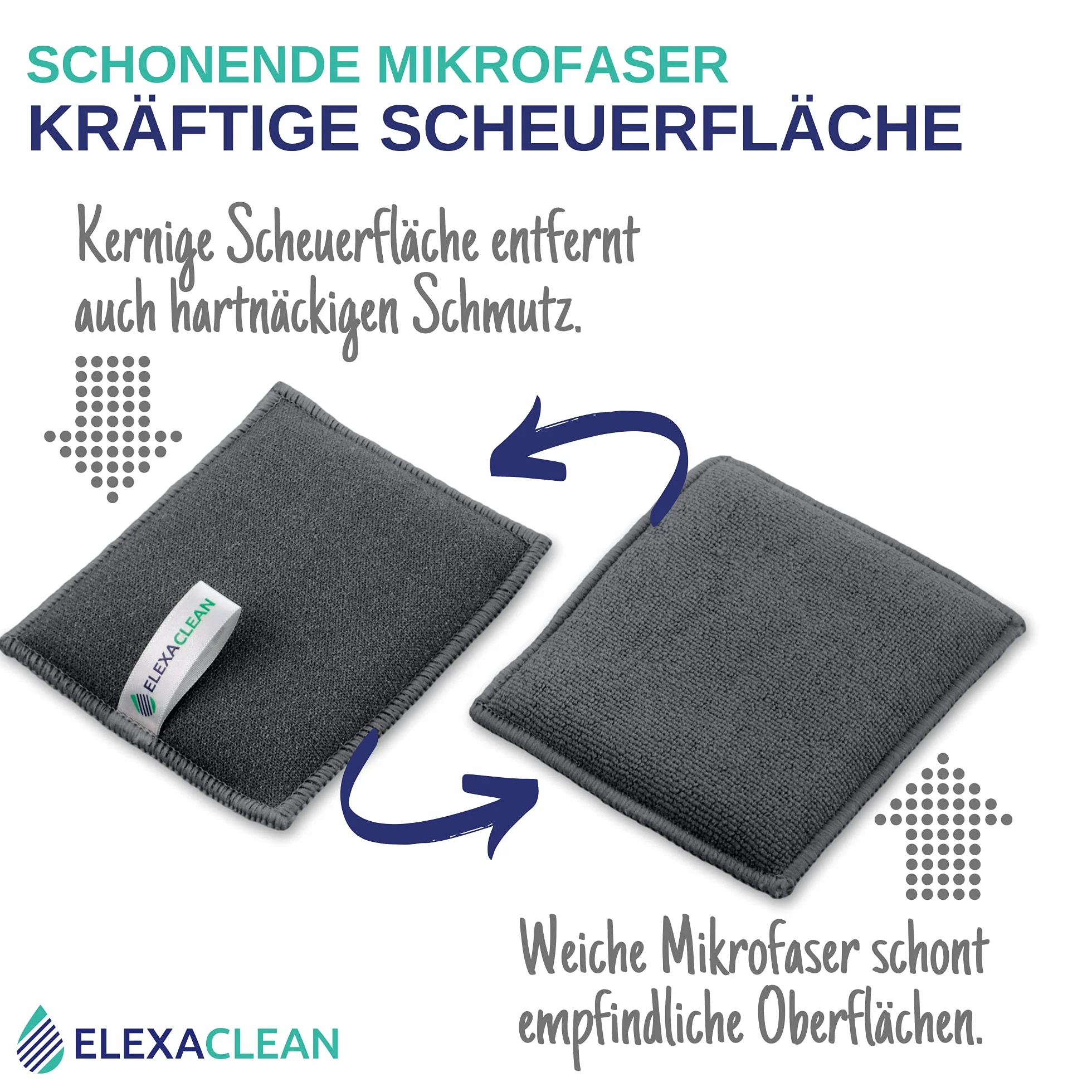ELEXACLEAN gąbka kuchenna 3 szt., zmywak do garnków do prania i wielokrotnego użytku, mikrofibra do kuchni i domu, (12x10 cm (large), antracyt)
