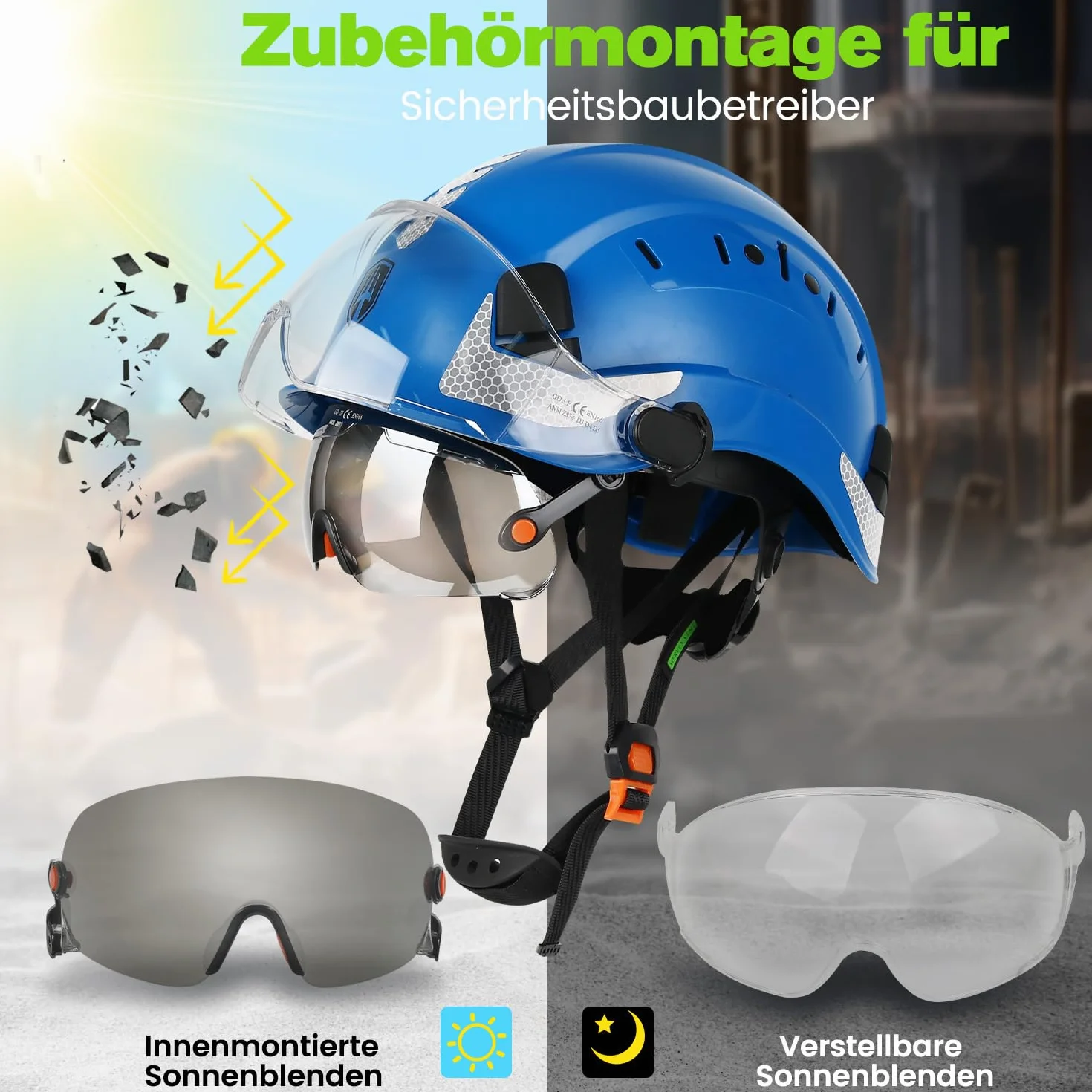 GREEN DEVIL kask ochronny EN397 EN166 z podwójnym wizjerem wentylowany