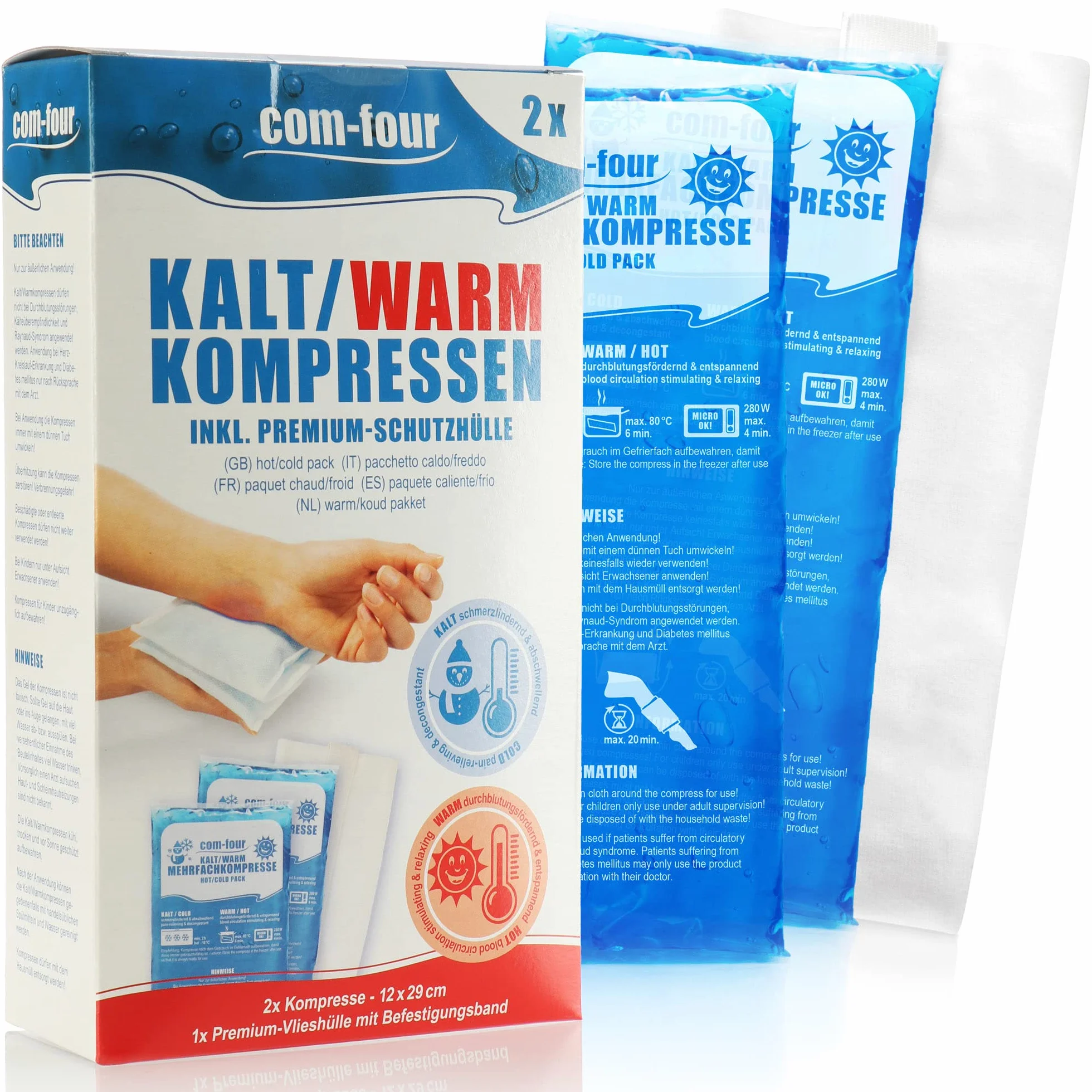 Com-Four 2x duże kompresy żelowe wielokrotnego użytku zimne i ciepłe Made in Germany