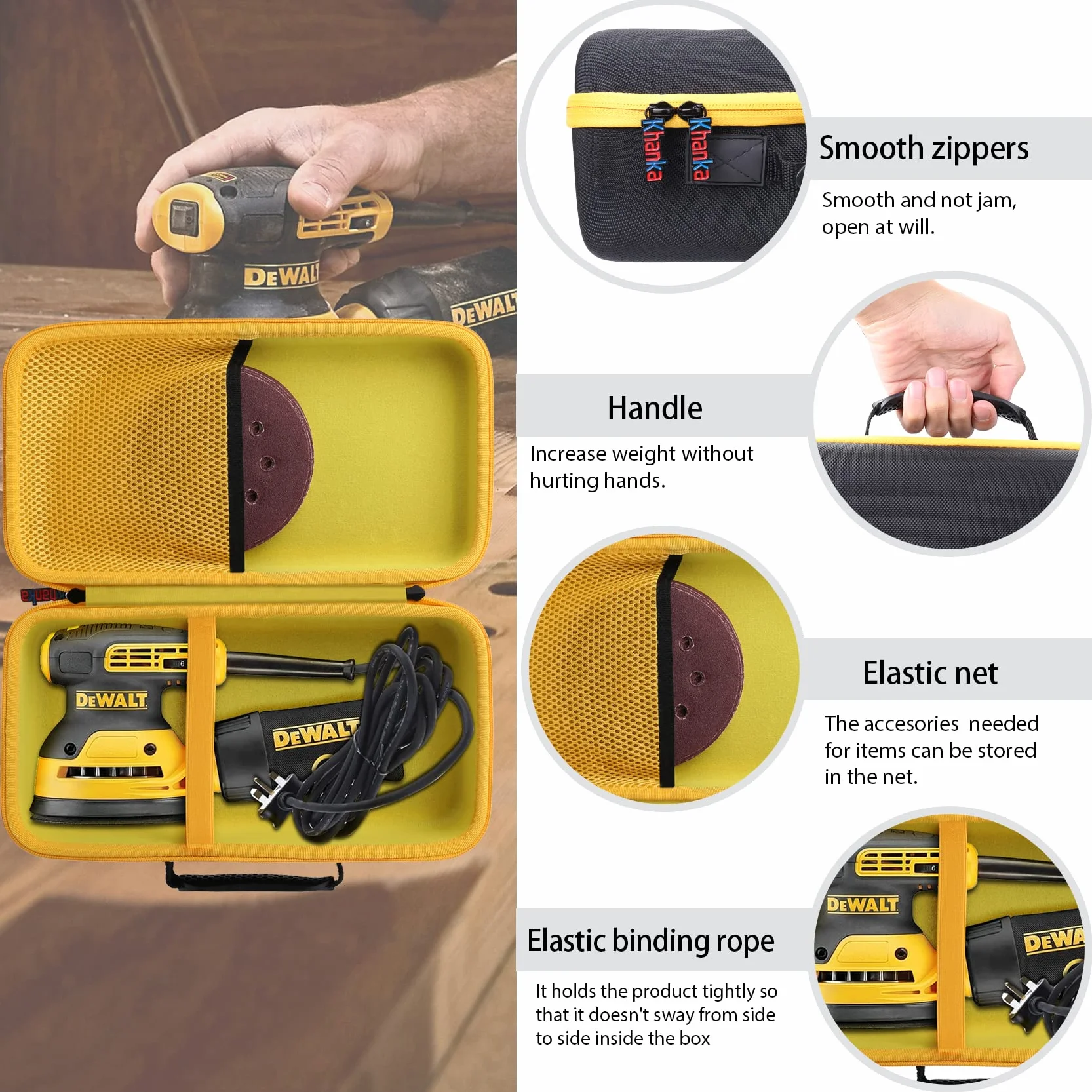 Khanka Twarde etui do szlifierki oscylacyjnej DeWalt DEWDWE6423 / DCW210NX / DCW210B (tylko etui), Czarny, Klasyczny