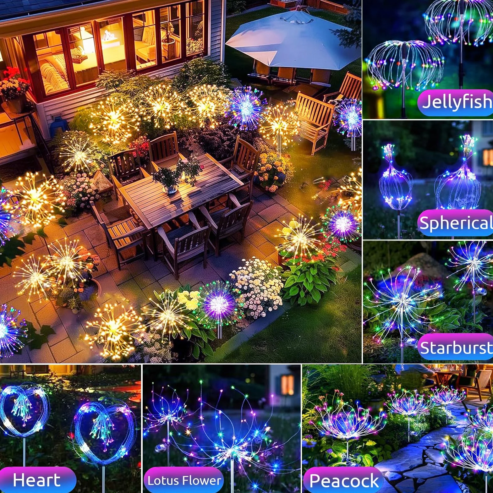 yowin Zestaw 4 lamp solarnych LED 120 diod, mniszek lekarski, 8 trybów, odporna na warunki atmosferyczne
