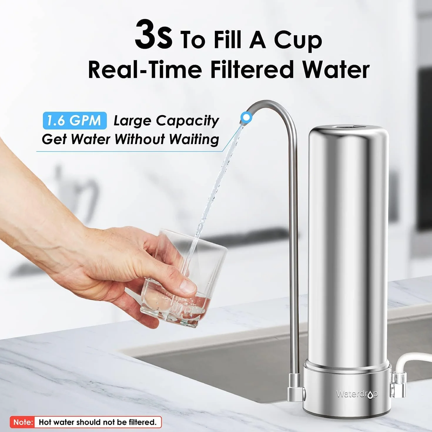 Waterdrop WD-CFF-01, Kran do filtru wody, 5-stopniowy filtr wody z kranu, Dłuższa żywotność filtra, Zmniejsza metale ciężkie, zły smak i do 99% chloru, 1 opakowanie