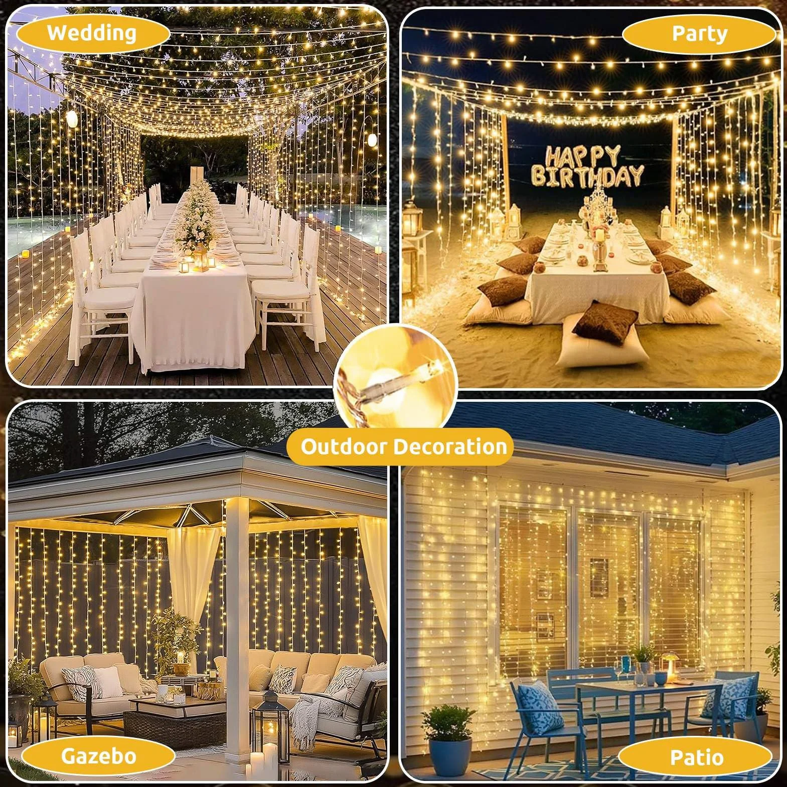 Joycome Kurtyna świetlna, 6 m x 3 m, 600 diod LED, 8 trybów świecenia, oświetlenie bożonarodzeniowe, zasilanie prądem, wodoszczelna, na ścianę, do pokoju, na balkon, do użytku na zewnątrz, dekoracja