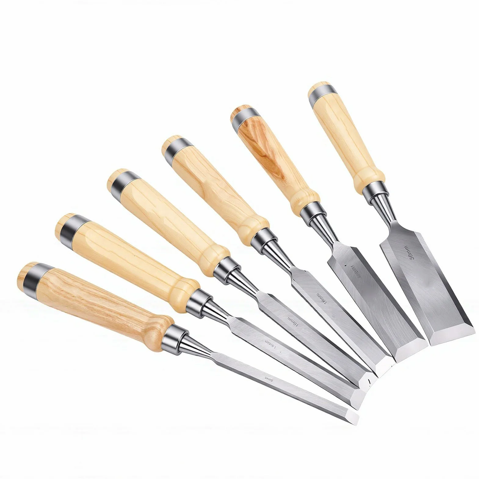 banapoy Zestaw Dłut do Drewna, 6 szt. 8-38 Mm 60CRV Stalowe Krawędzie Skośne Narzędzia do Rzeźbienia w Drewnie, Dłuta Drewna z Ergonomicznym Uchwytem i torbą Przechowywania Naprawy Mebli i Projektów