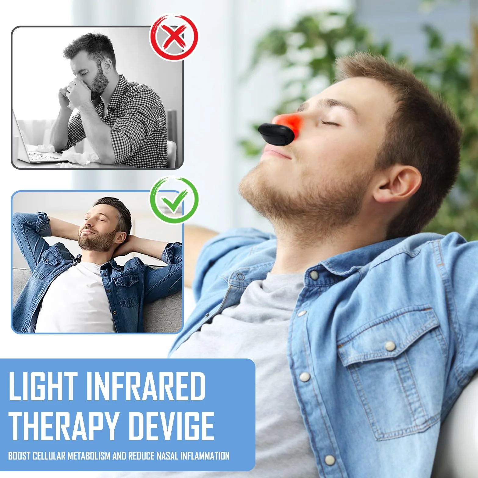 Respirelief urządzenie do terapii nosowej czerwonym światłem, fizjoterapeutyczne urządzenie do uspokajania nosa, Respirelief Red Light Therapy, Respirelief urządzenie do terapii nosowej czerwonym