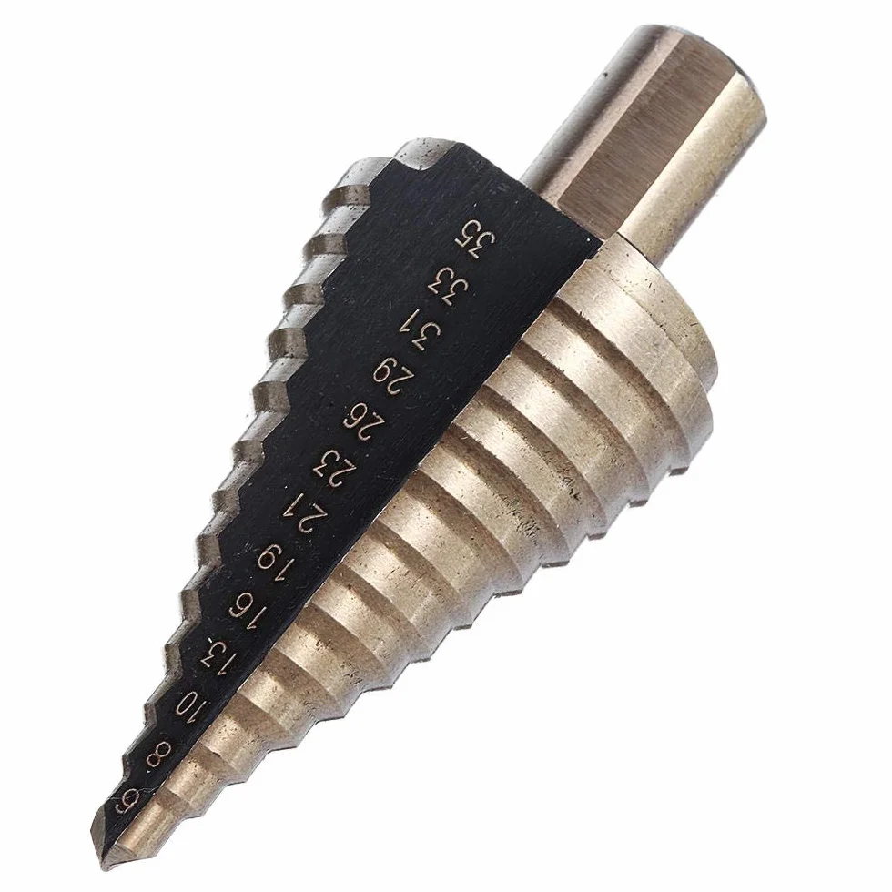 5 sztuk 4-35mm HSS kobaltowy zestaw wierteł stopniowych z wieloma otworami, rozmiar metryczny, z aluminiową obudową (Material : A)