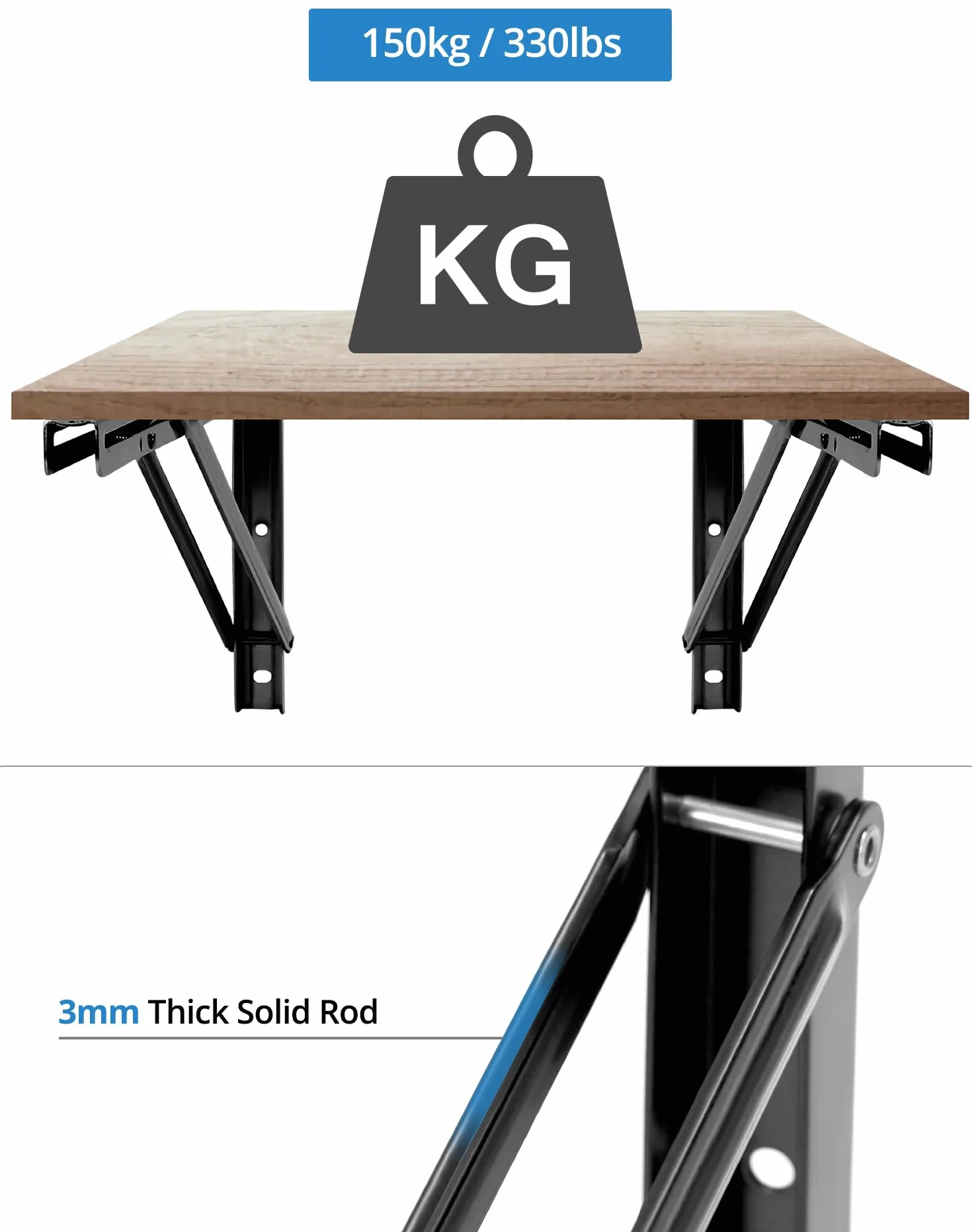 QWORK® 2 sztuki 600mm metalowy wytrzymały składany wspornik, oszczędzający miejsce składany wspornik do stołu warsztatowego dla majsterkowiczów, nośność 150kg