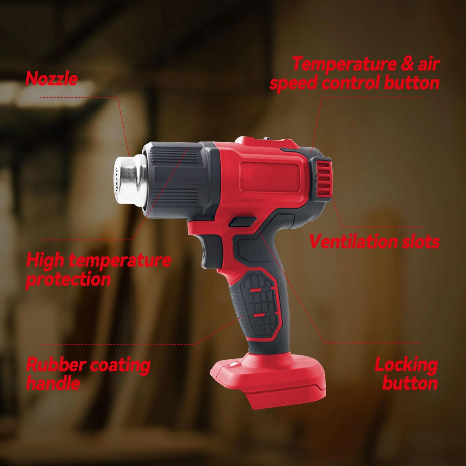 Bezprzewodowa dmuchawa do gorącego powietrza do akumulatora Milwaukee 18V, pistolet do gorącego powietrza z 5 dyszami, 2 ustawienia temperatury max 550°C do krycia rur termokurczliwych, owijania