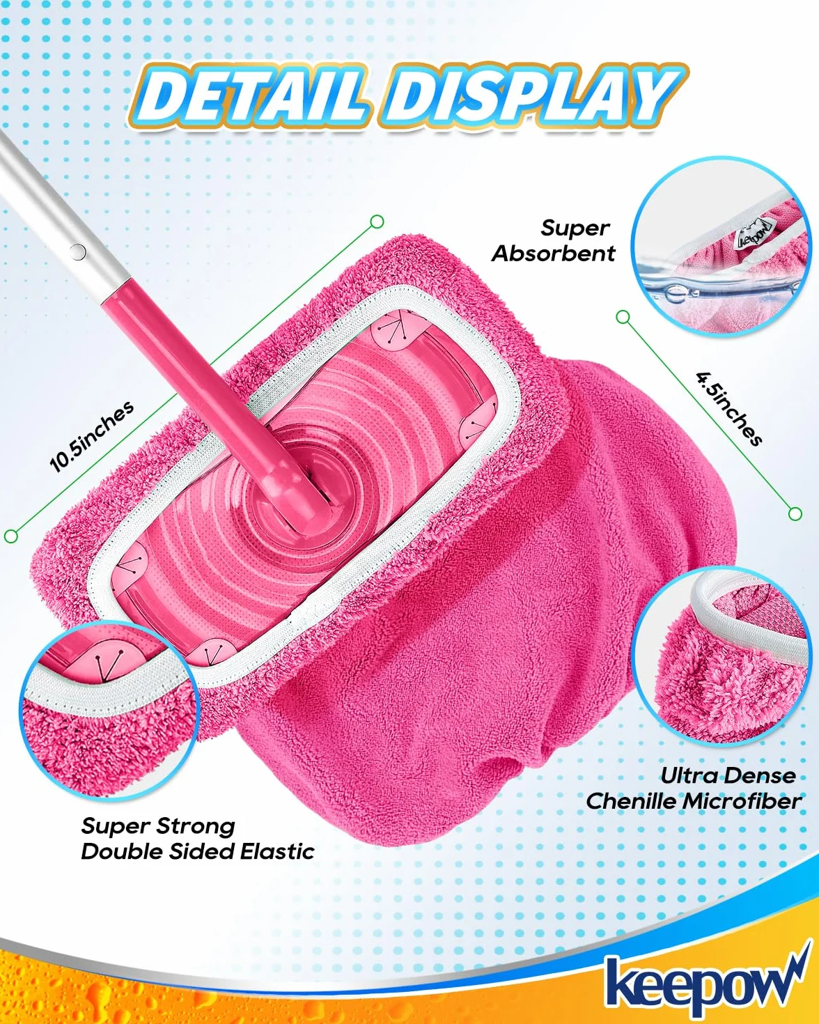 KEEPOW Wielokrotnego użytku na ściereczki do mopu Swiffer - czyste bawełniane ściereczki na mop Swiffer, idealne do Swiffer Wet, do czyszczenia podłóg z drewna twardego, 25,4x11,5cm, 6 sztuk