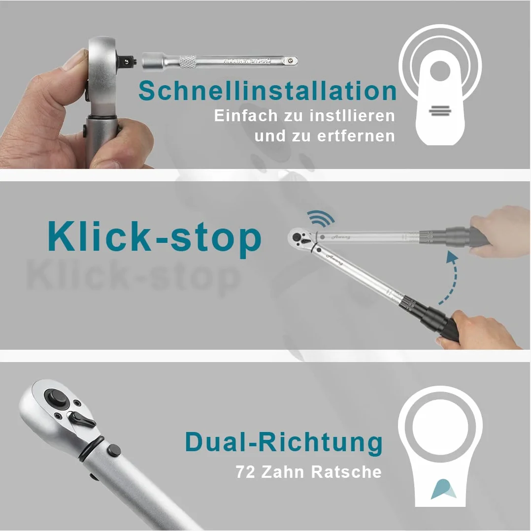 Awang Klucz dynamometryczny 3/8", 20-140 Nm do samochodu, motocykla, roweru, dokładność błędu ±3%, 72 zęby