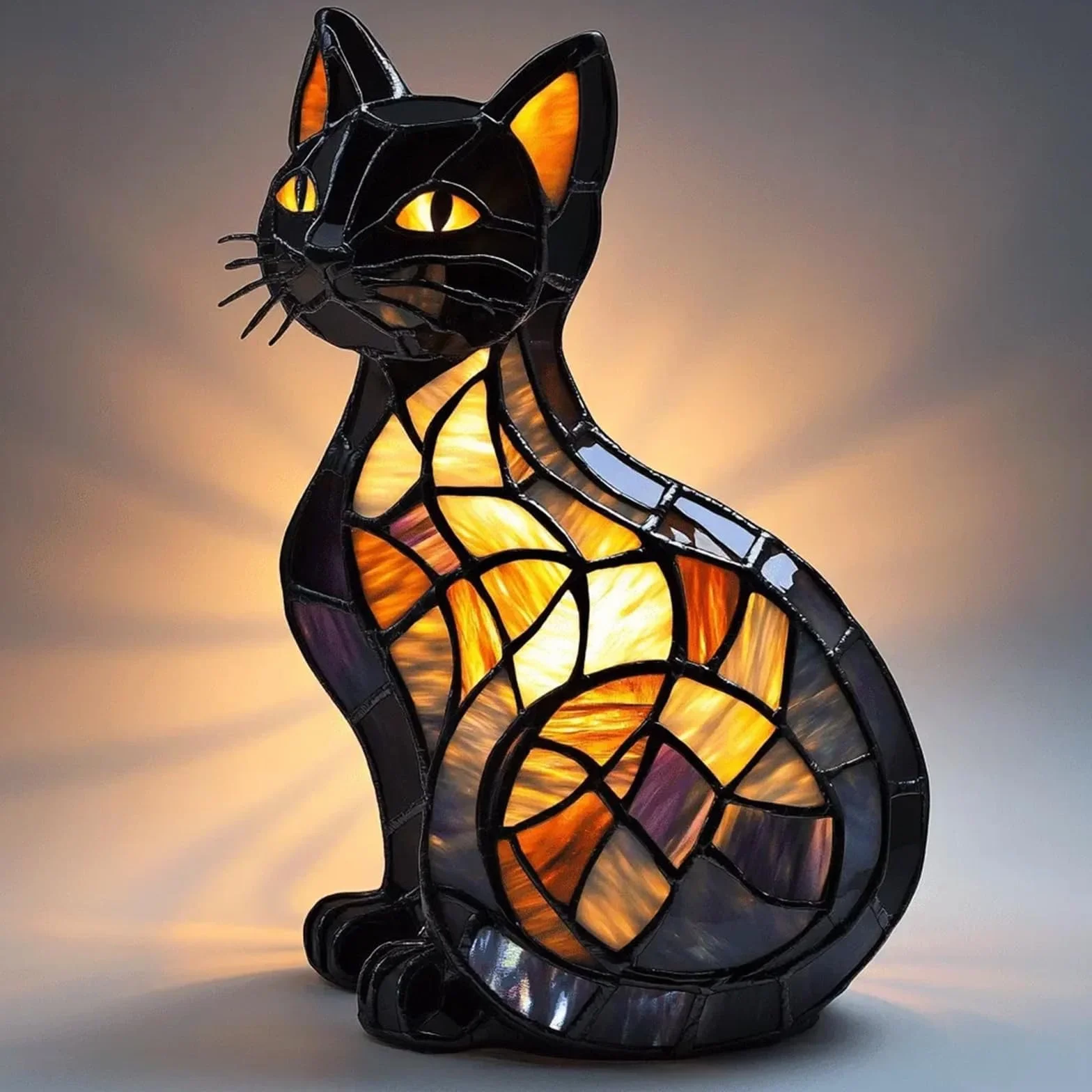 Retro kot barwiony żywicą lampa stołowa kot, vintage zwierzęta lampka nocna wystrój domu, seria lamp stołowych ze zwierzętami dla zakochanych (#A, 20 cm) (D, 30 cm)