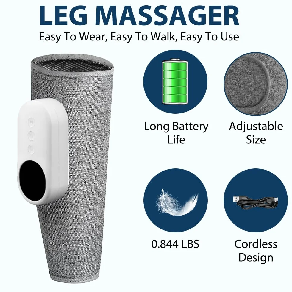 Masażer nóg z terapią cieplną, 3 poziomy, 3 tryby, ładowanie USB-C, bezprzewodowy, regulowany