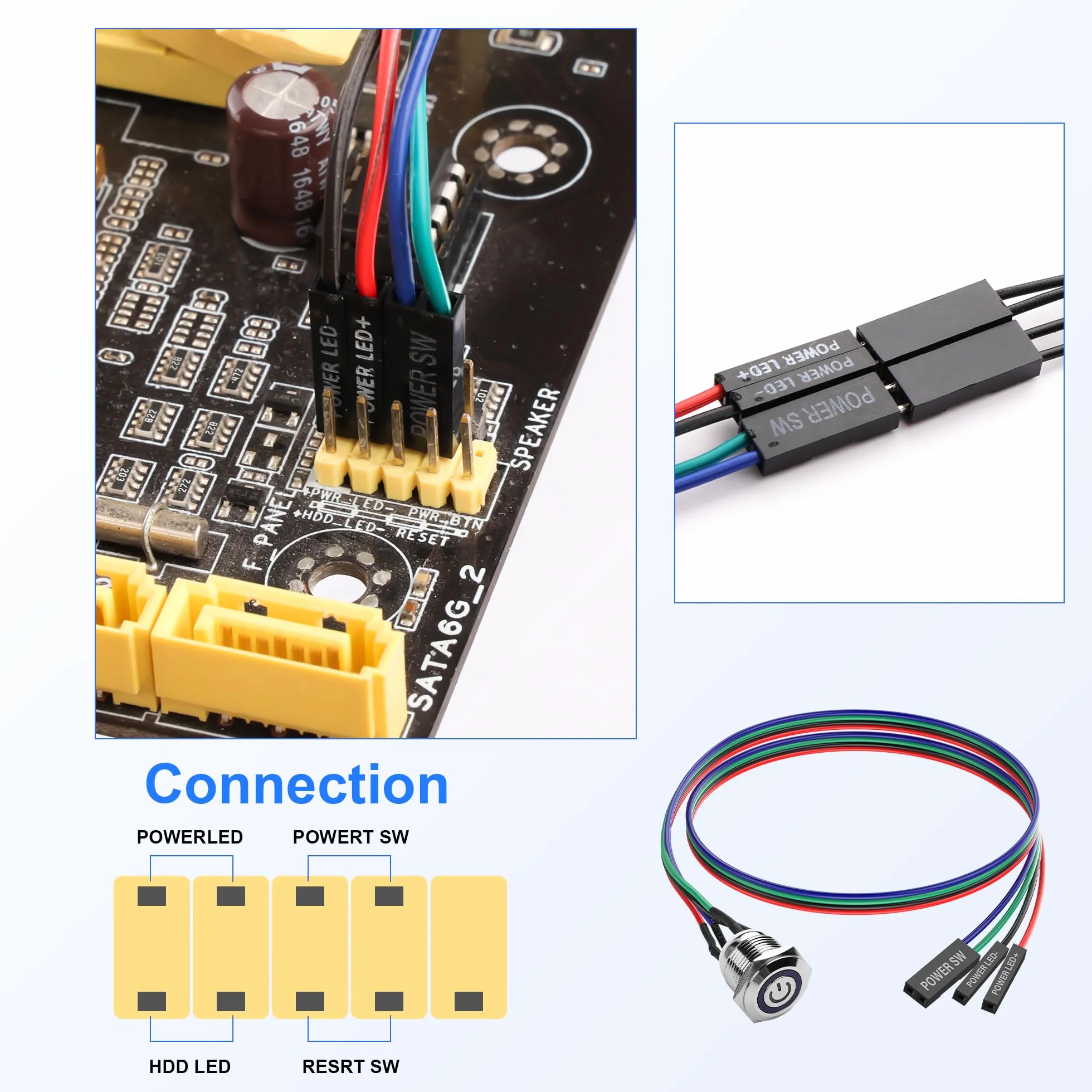 SinLoon Przełącznik komputerowy DIY przycisk zasilania 16 mm LED PC przełącznik zasilania z rozdzielaczem 1 w 2 niklowany aluminiowy przycisk mechaniczny IP67 wodoodporny (niebieskie podświetlenie
