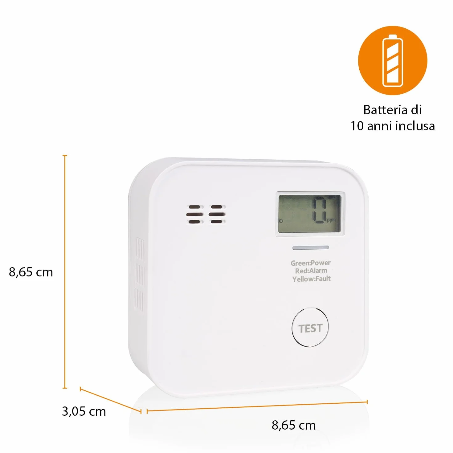 Smartwares czujnik CO - 10 lat baterii - wyświetlacz i wskaźnik LED - Przycisk testowy - FGA-13091