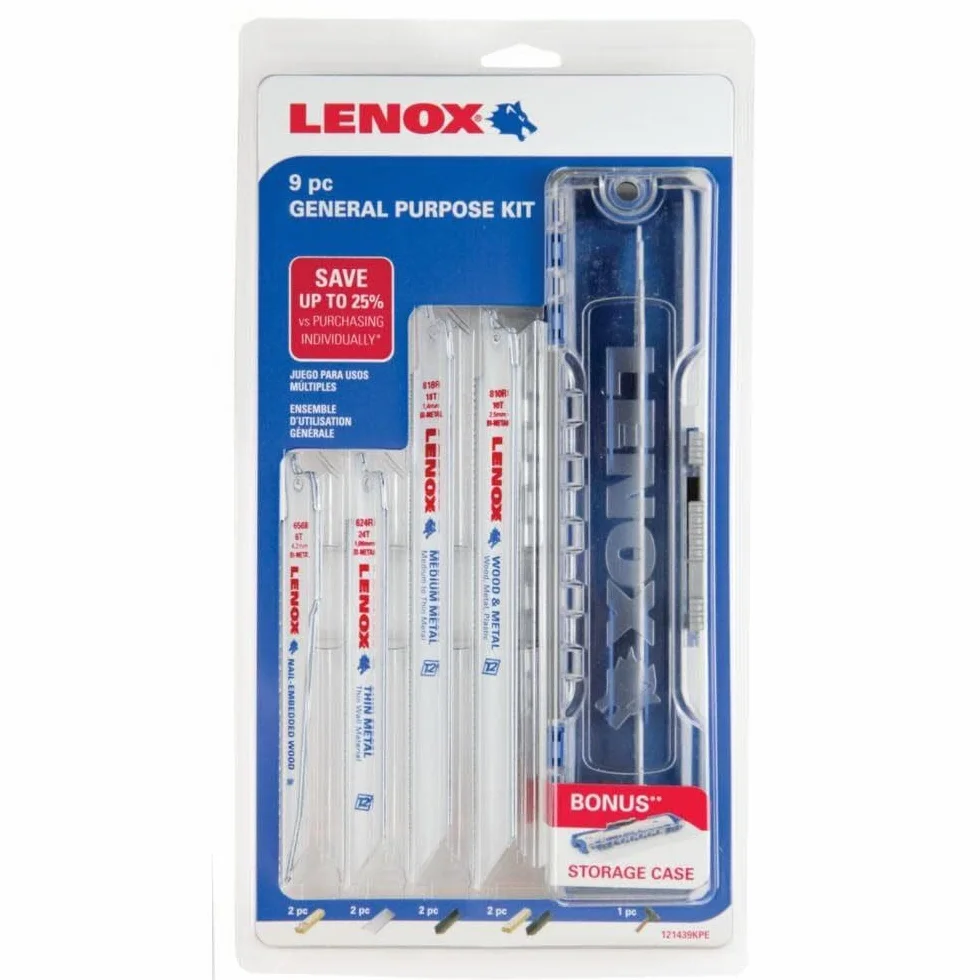 LENOX Tools Zestaw brzeszczotów do piły szablastej ogólnego przeznaczenia z bonusową obudową do przechowywania, 9-częściowy zestaw