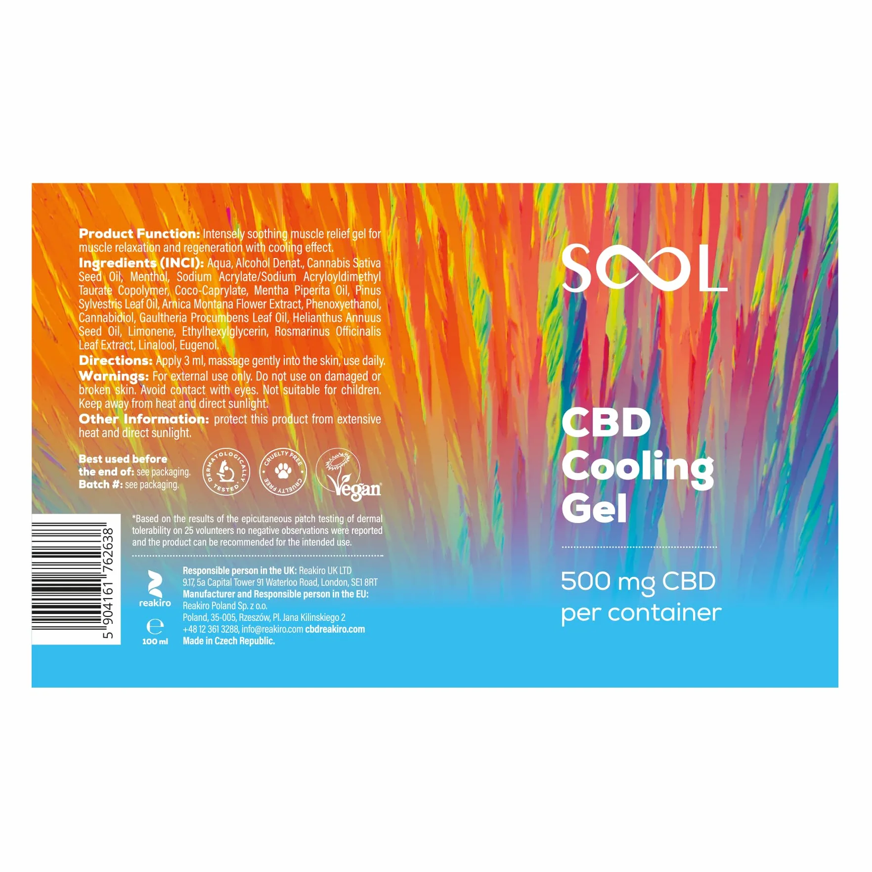 SOOL CBD Cooling Gel 100ml 500mg Żel CBD do masażu stawów i mięśni