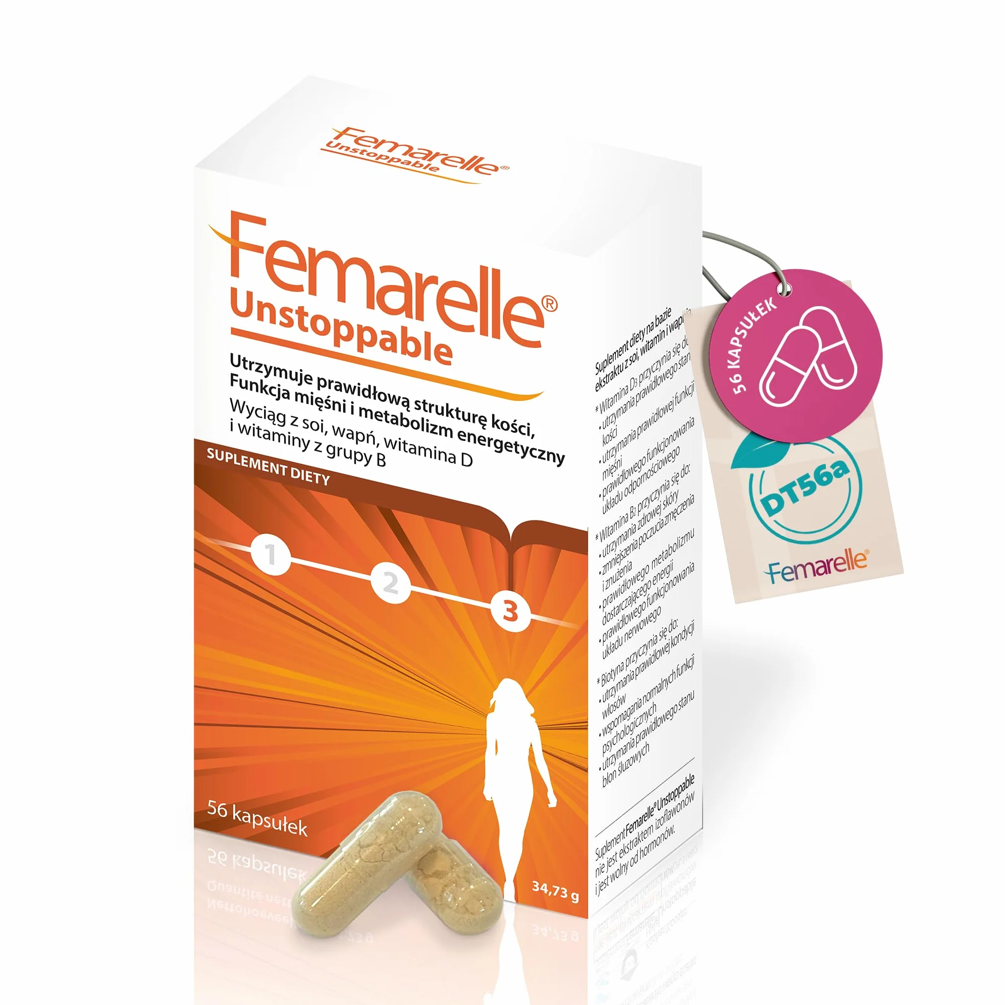 Femarelle Unstoppable 56 kapsułek – Wsparcie po menopauzie z DT56a, witaminą B2, witaminą D3, biotyną i wapniem