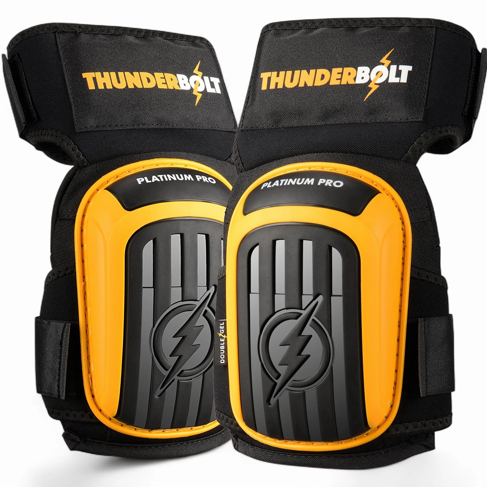Ochraniacze na kolana Thunderbolt, podwójna poduszka z pianki żelowej, regulowane paski antypoślizgowe (Thunder Yellow)