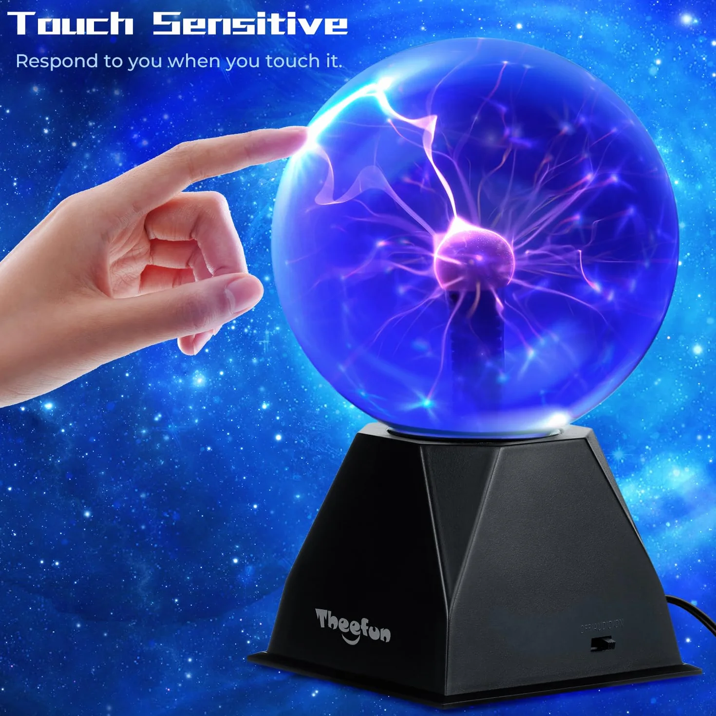 Theefun Magiczna kula plazmowa, 15 cm, świecąca kulka, elektrostatyczna, dotykowa kula błyskowa, migająca zabawka pedagogiczna, fizyka, lampa plazmowa, nastrojowe efekty świetlne