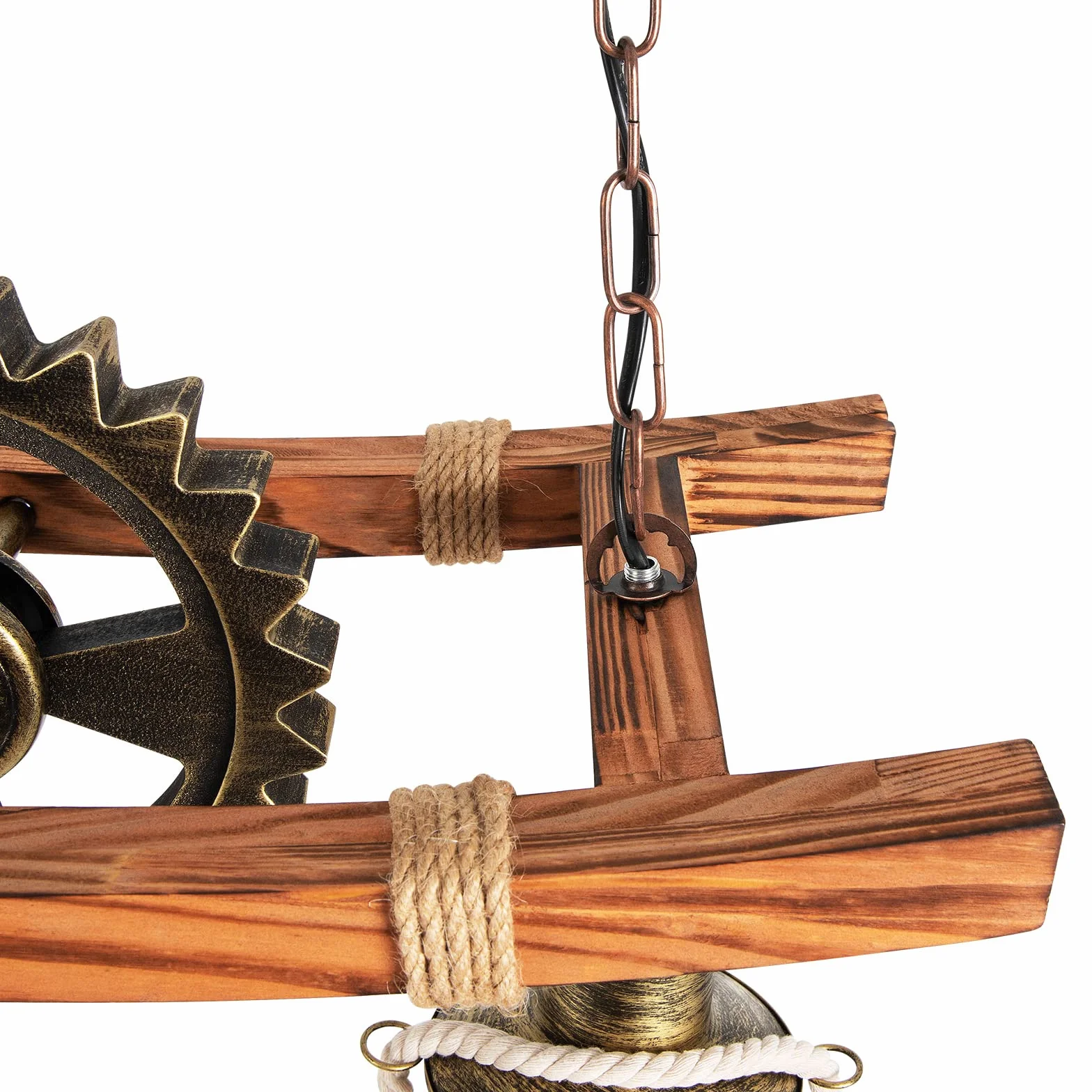 Lampa wisząca w stylu vintage, drewno, industrialny design, retro lampa wisząca z 2 płomieniami, lampa sufitowa E27, styl industrialny, lampa sufitowa do salonu, sypialni, kuchni, kawiarni i