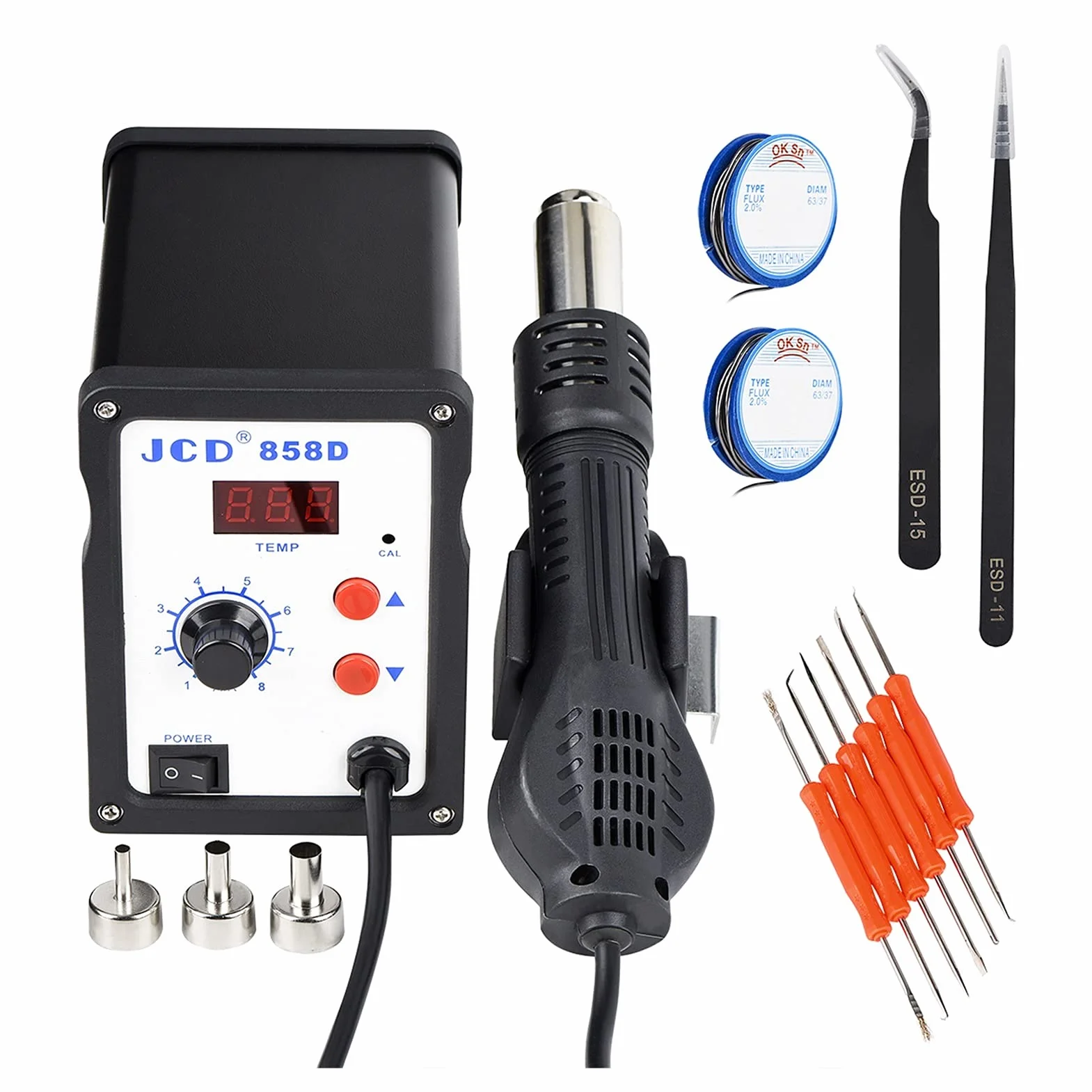 Stacja Lutownicza JCD. Stacja lutownicza Hot Air 858D 11 0 V 220 700W LED Digital Heat Lutownia do spawania SMD. Lutownica(Blauw)