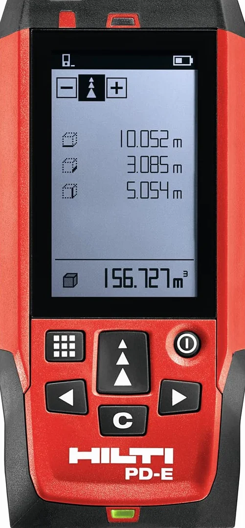 Hilti 2062050 PD-E Miernik lasera odległości (do 200 m, ze zintegrowanym wizją, dla unikalnego i ciągłego pomiaru z cyfrowym poziomem pęcherzyka i ekranu zewnętrznego, pomiary pamięci 30.