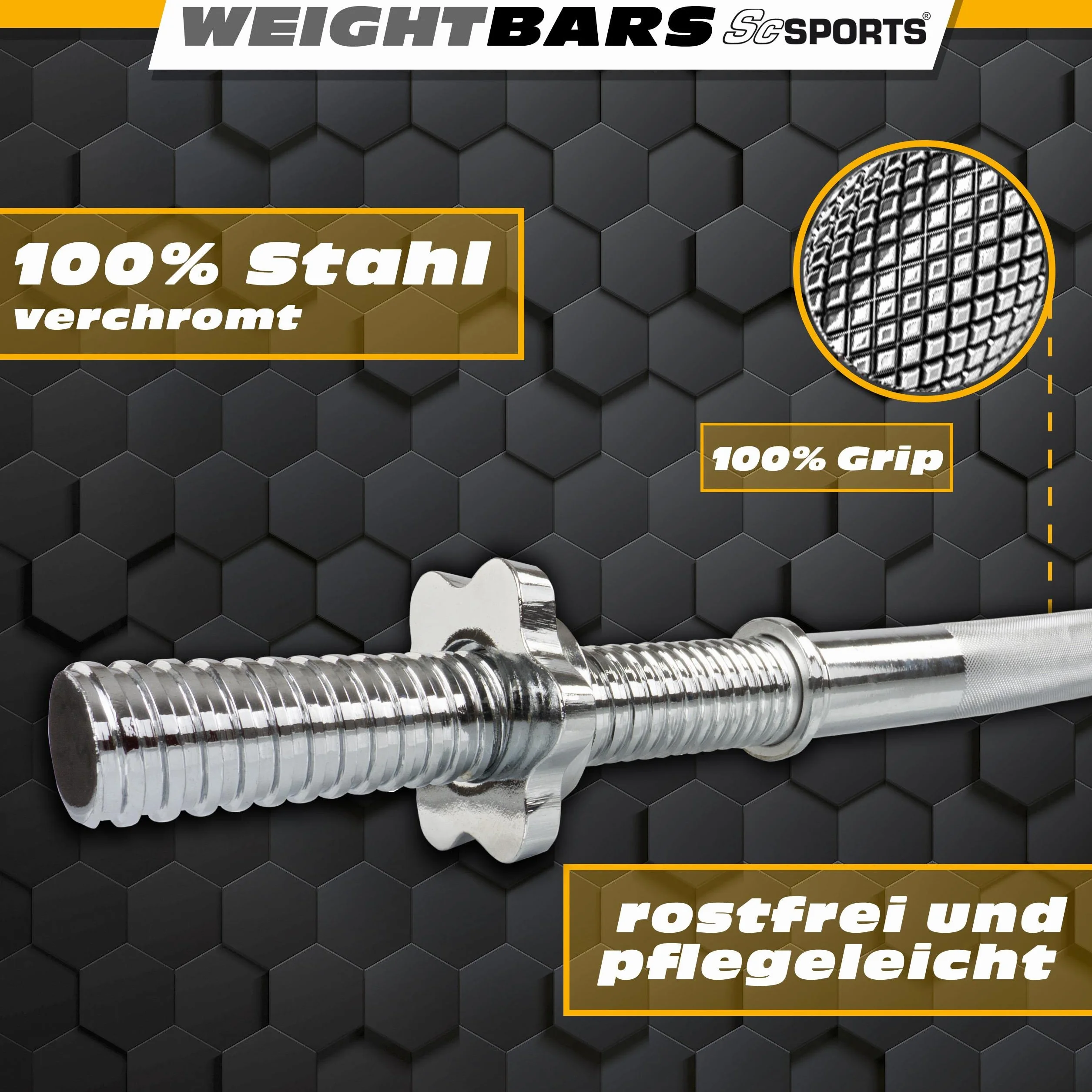 ScSports Sztanga sztanga 160 cm, Ø 30 mm, z blokadą śrubową, waga 9,5 kg