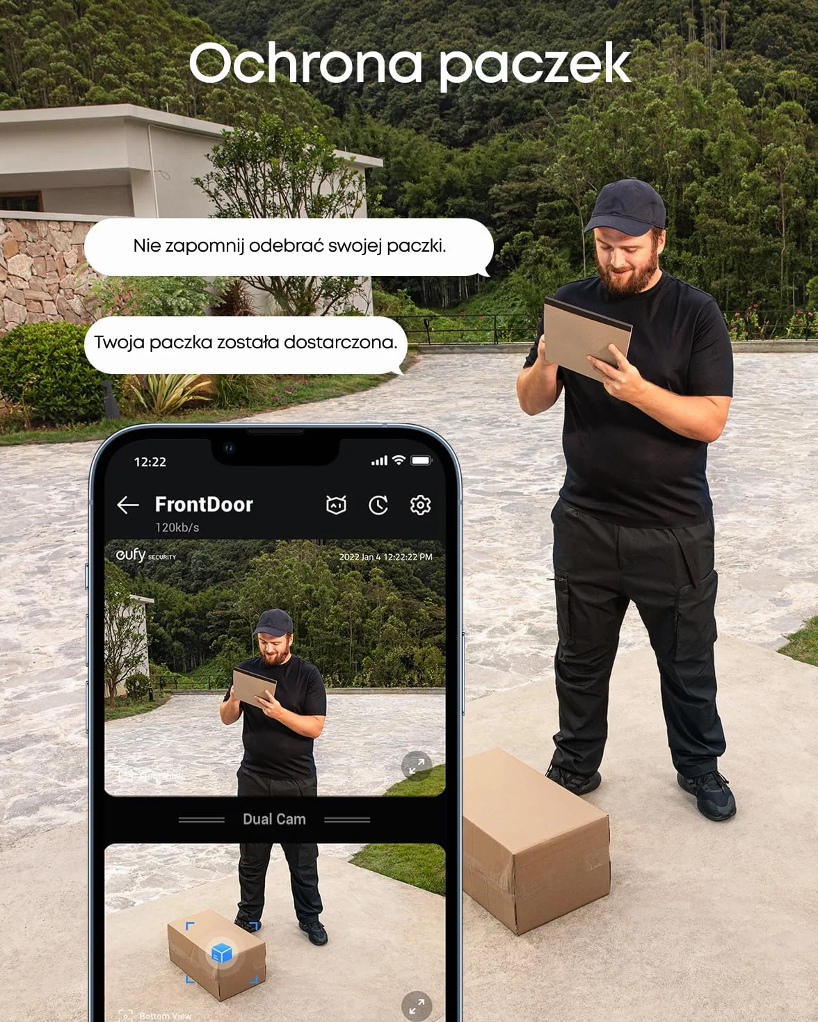 eufy Security Video Doorbell S330 Dual Camera (z baterią), dodatkowa kamera, dzwonek do drzwi zasilany akumulatorem, czujnik ruchu, rozpoznawanie paczek, 2K HD, bezpłatne użytkowanie