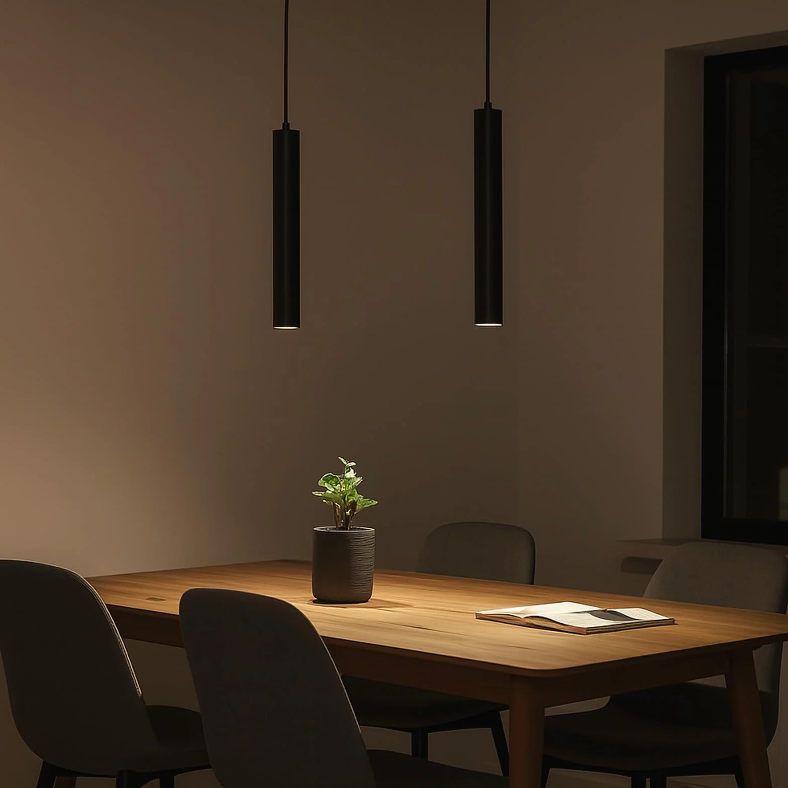 Alpinaluz Zestaw 2 czarnych lamp sufitowych, rurowych 40 cm z reflektorem GU10 - nowoczesny minimalistyczny design - anodowane aluminium - kabel tekstylny 120 cm do kuchni i jadalni