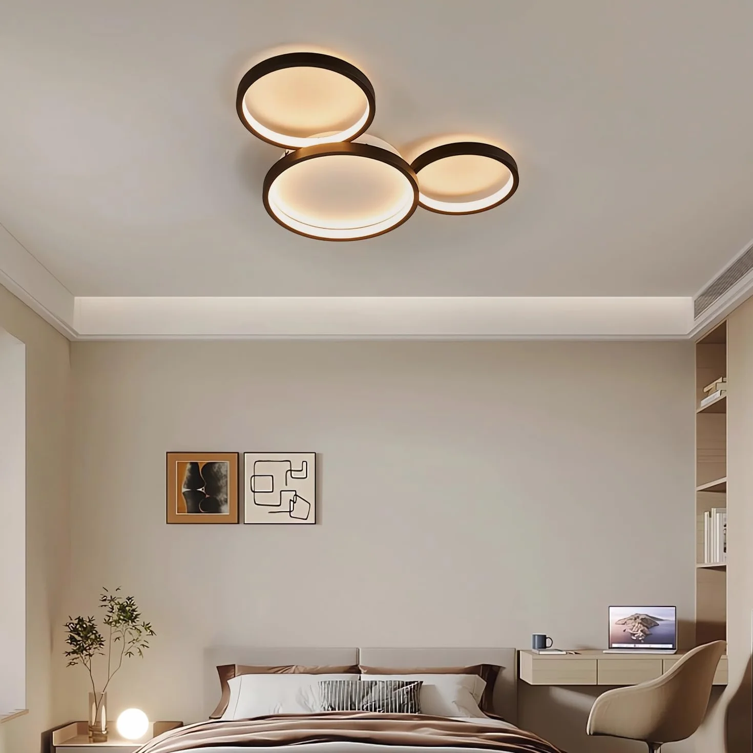 Nowoczesna lampa sufitowa LED funkcją ściemniania salonu zdalnego sterowania Lampy sufitowe sypialni Kreatywna aluminiowa lampa sufitowa wnętrz Żyrandol kuchni jadalni gabinetu i biura (3 Pierścieni)