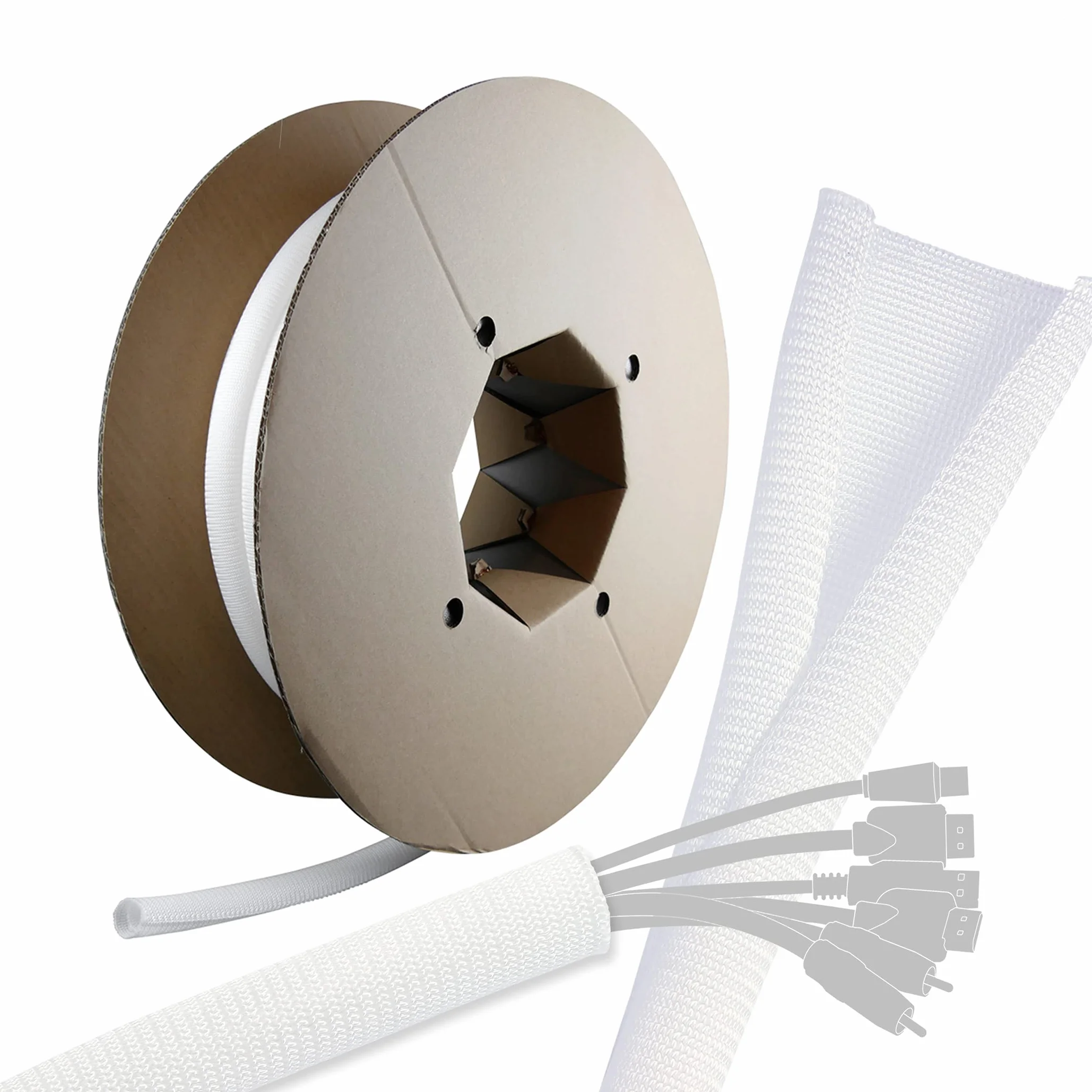 Maskownica na Kable Tuba na Kable Ochrona Kabli Kanał Kablowy Tkana Osłona Samozamykająca - Elastyczna Wytrzymała - LTC CABLE TUBE - 25 m - Biała - PRO 5120
