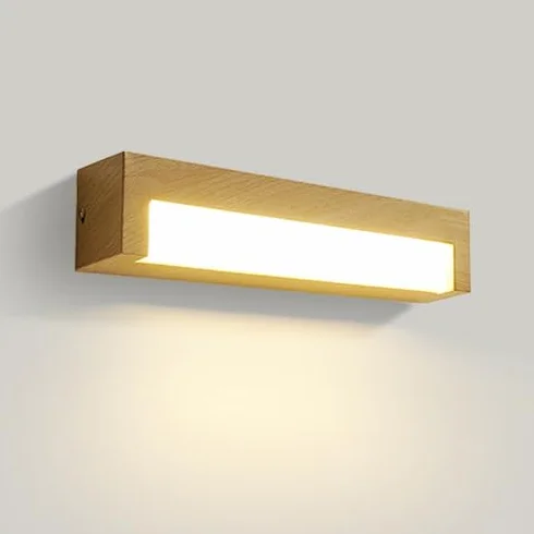 Lampy ścienne LED do sypialni, ze stałym okablowaniem, imitacja drewna wykończenie, 3 tryby kolorów, oświetlenie sypialni, salonu i lustra, metalowa lampa ścienna