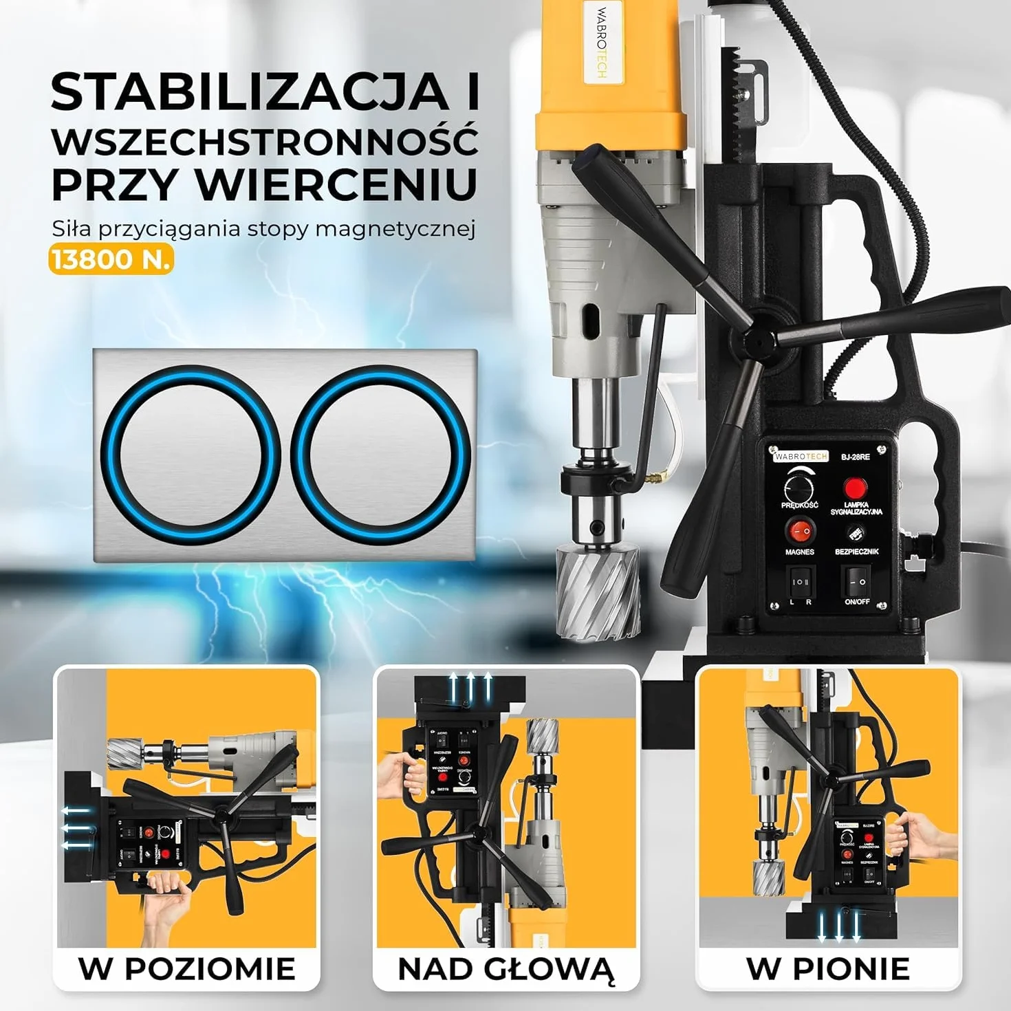 Wiertarka magnetyczna 2080W wiertarka rdzeniowa WABROTECH WT28RE (zestaw wielofunkcyjny)