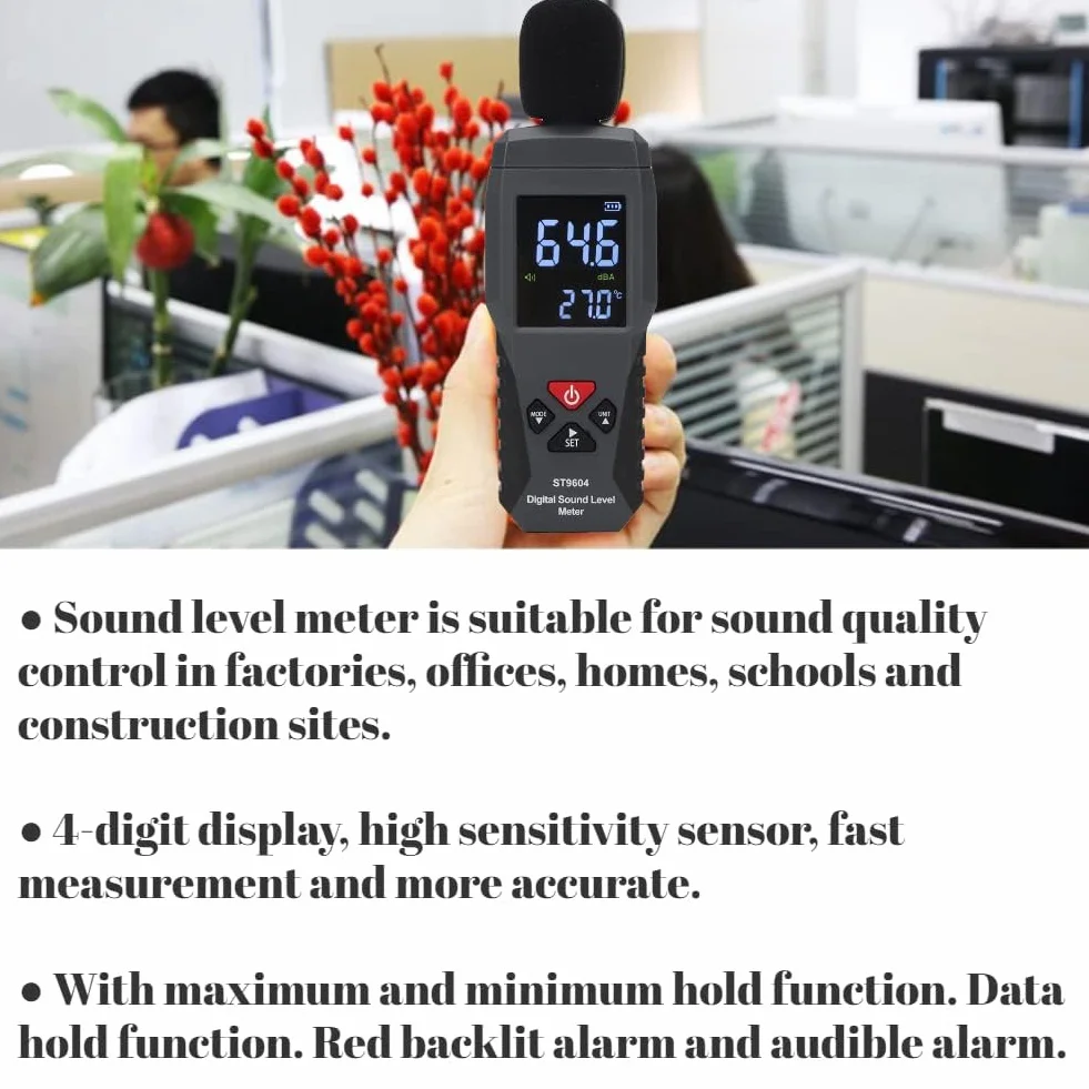 Sonometr SMART SENSOR Dźwięk Rejestrator poziomu dźwięku Tester szumów Audionumeryczny miernik dźwięku, zakres pomiarowy 30-130 dB