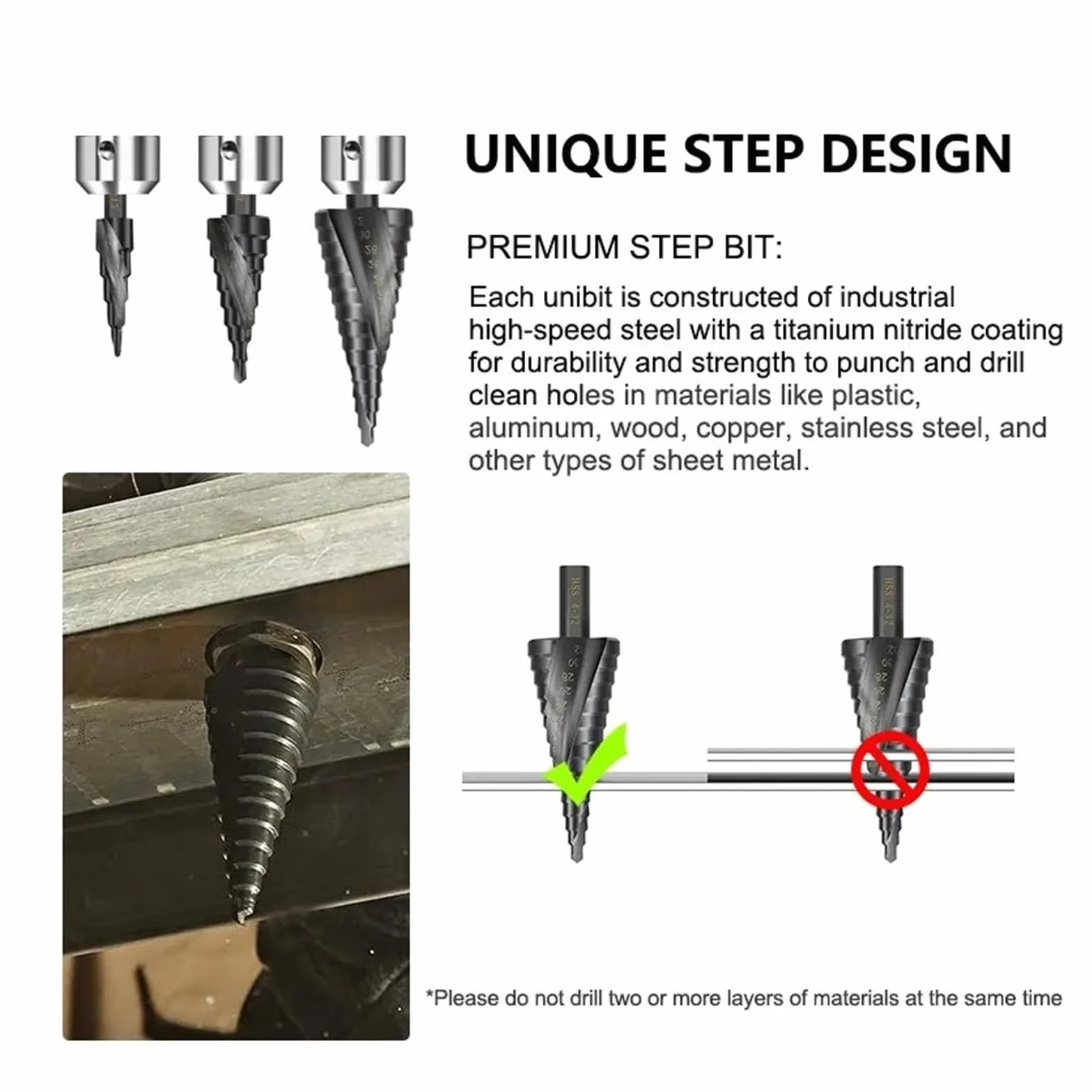 Wiertło stopniowe do metalu 4-12/20/32 mm, 6-30 mm, HSS, zestaw stożków kobaltowych, narzędzie do wiercenia otworów w drewnie/metalu(3pcs Set without bag)