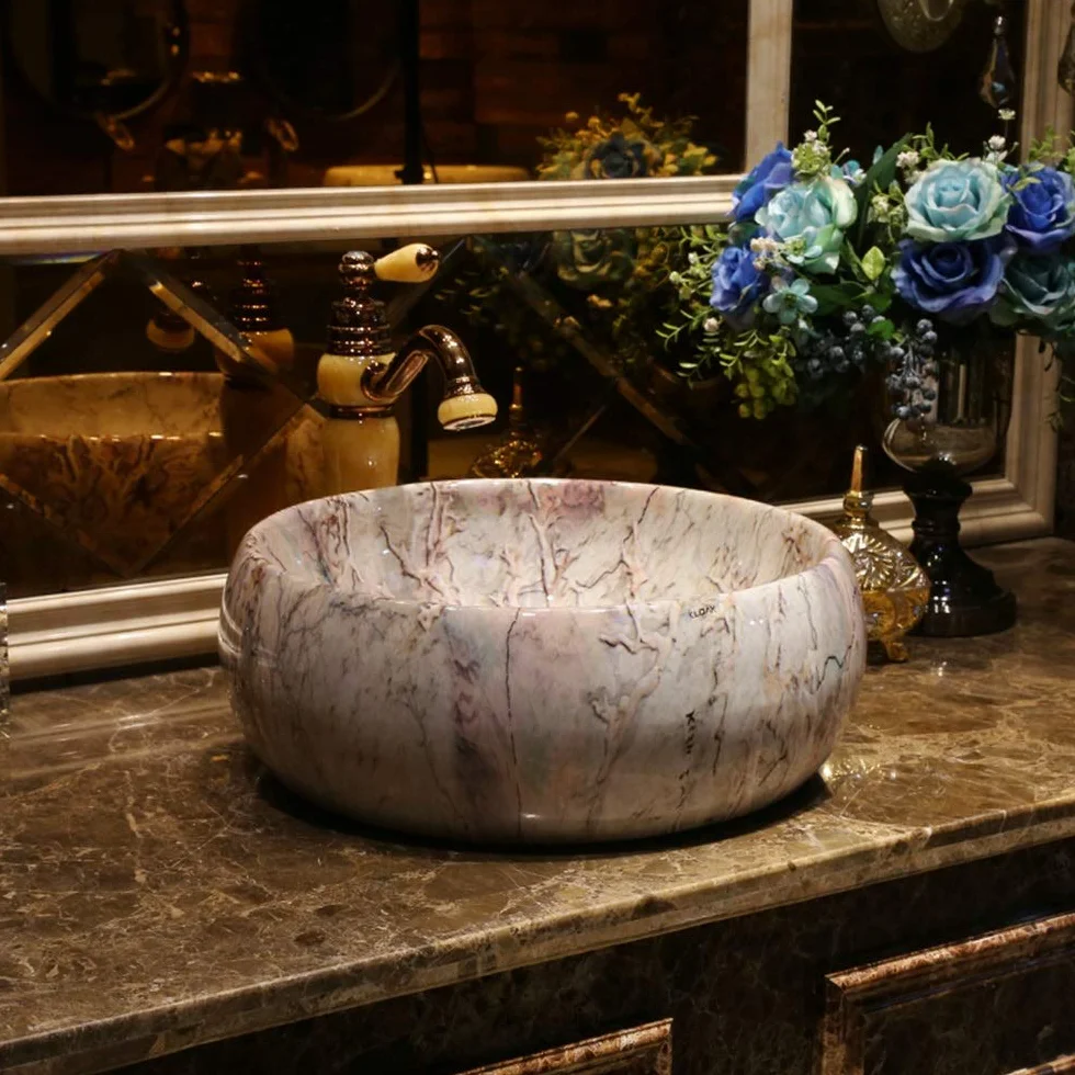 Umywalka W Stylu Retro, Artystyczna, Porcelanowa, Ceramiczna, Umywalka Nablatowa, Szafka, Okrągły, Mały Prezent,