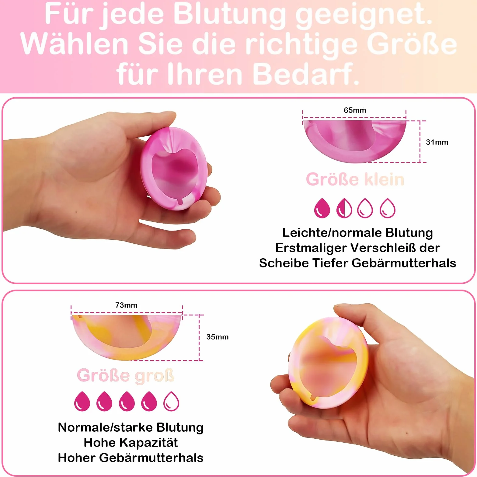 Silikonowe krążki menstruacyjne wielokrotnego użytku S+L, alternatywa dla tamponów