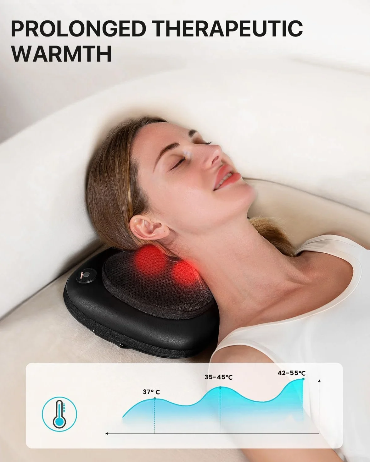 ALLJOY Poduszka do masażu Shiatsu z ogrzewaniem, obrotowe głowice 3D, skóra PU