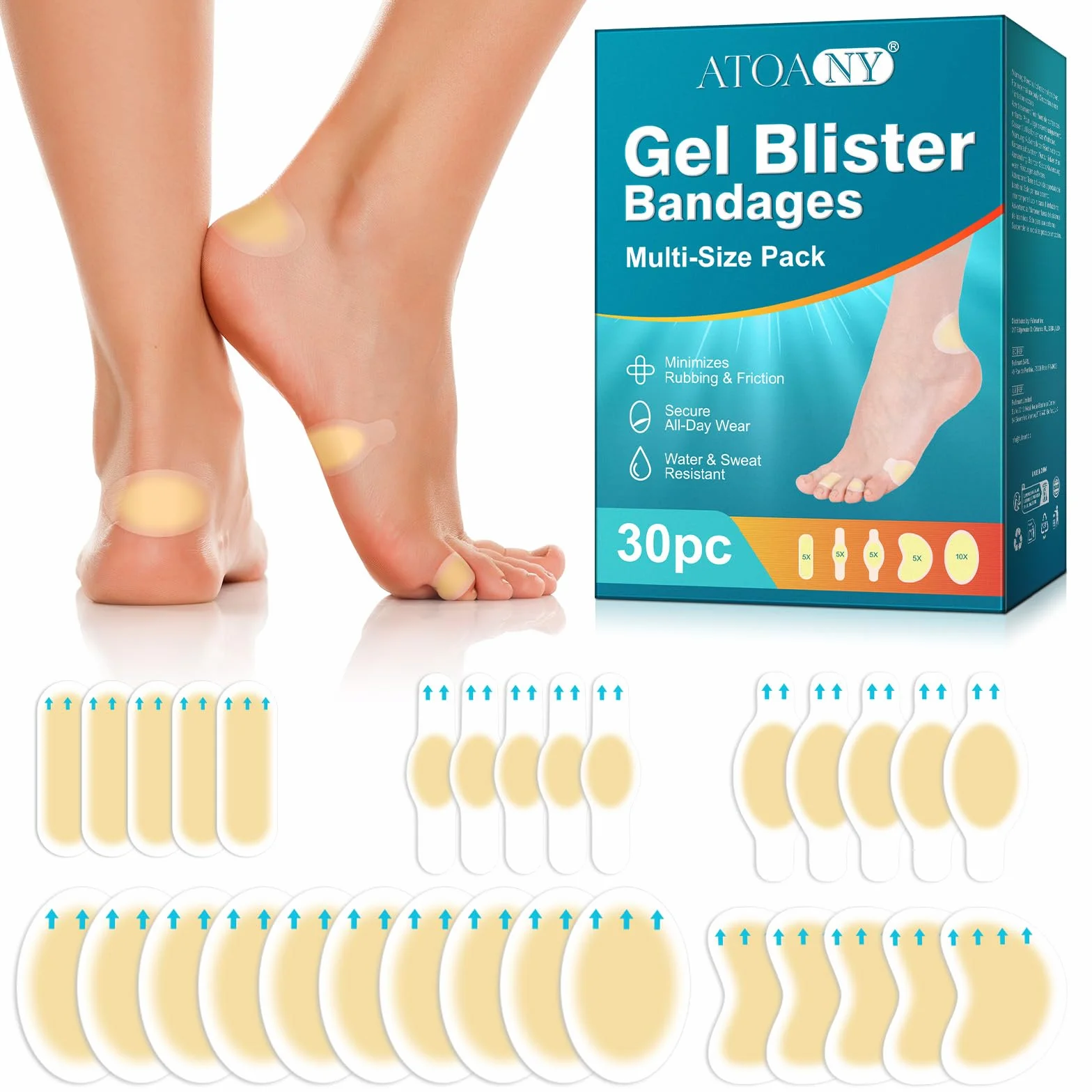 Hydrokoloidowe plastry na pęcherze na stopy, wodoodporne, 30 sztuk