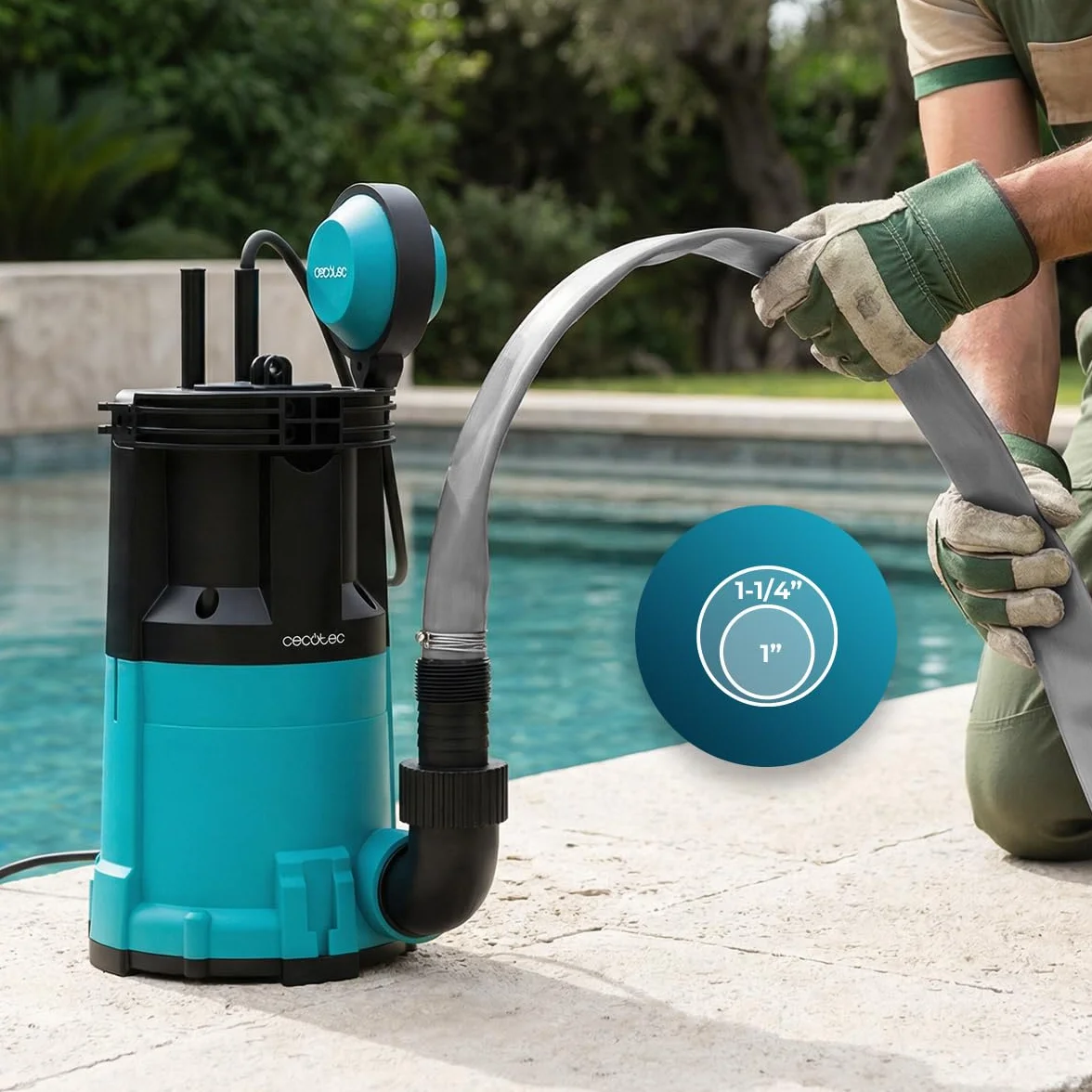 Cecotec Neptunus 750 Zatapialna pompa ciemna i kryształowa 750 W, 2w1 woda czysta i brudna, 14000 l/h, funkcja niskiego zasysania, wysokość 7,5 m, głębokość 7 m, przełącznik pływakowy, IPX8, kabel 10