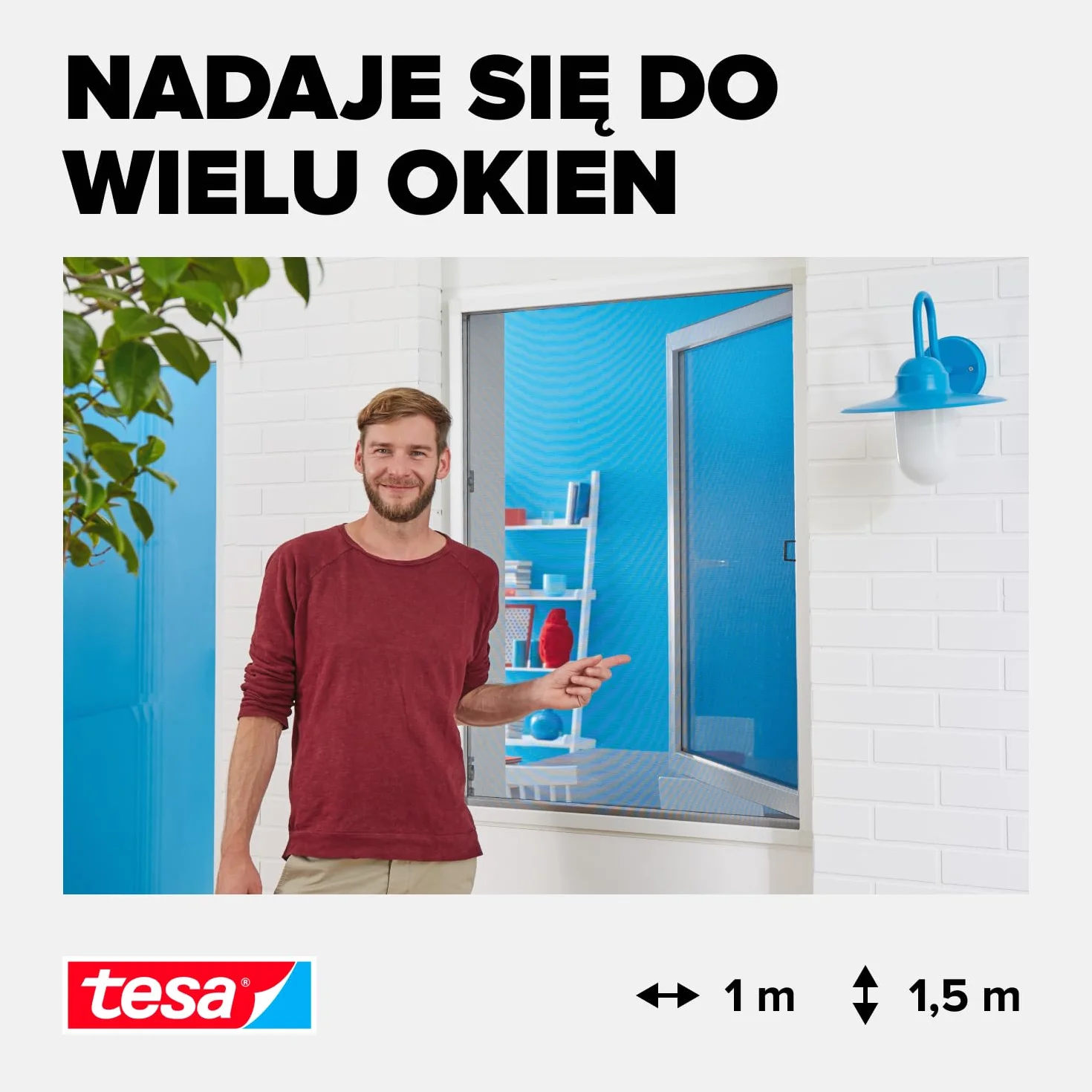 tesa INSECT STOP Aluminium for Window Frame Fly Screen - siatka z ramą aluminiową, bez wiercenia, antracyt - 120 x 150 cm