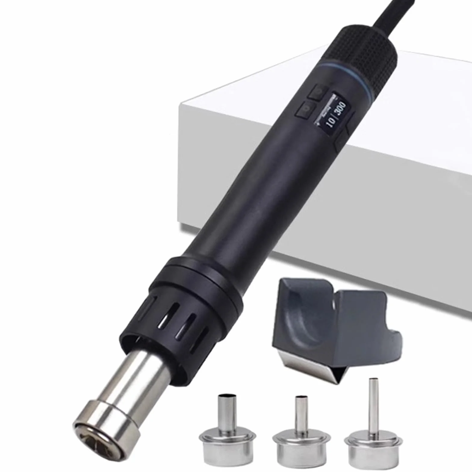 Ręczny pistolet grzewczy, narzędzie na gorące powietrze 1000 W, z 3 dyszami, regulacją objętości powietrza i regulacją temperatury 100-550°C, do majsterkowania, owijania termokurczliwego,
