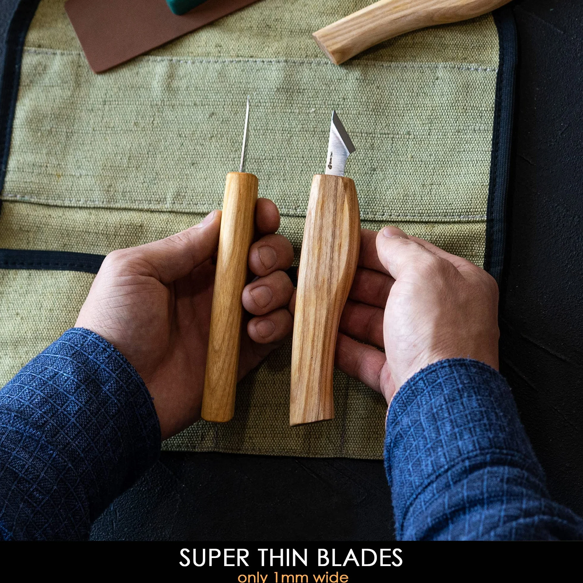 BeaverCraft Zestaw noży rzeźbionych w drewnie S55 – zestaw do Whittling dla początkujących z nożami ze szczegółowymi chipami i skórzanym paskiem, narzędzia Whittling, hobby dla mężczyzn