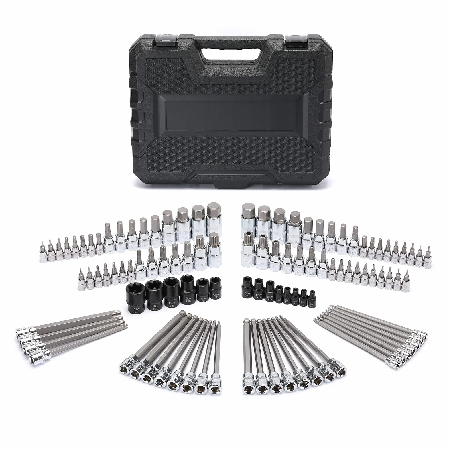 Mayouko Zestaw nasadek bitowych 107 sztuk, 1/10.2 cm, 3/20.3 cm i 1/5.1 cm, Torx/Extra Long Torx/Tamper Proof Torx/Hex/Ball End Hex, SAE/Metric, S2 stalowe bity