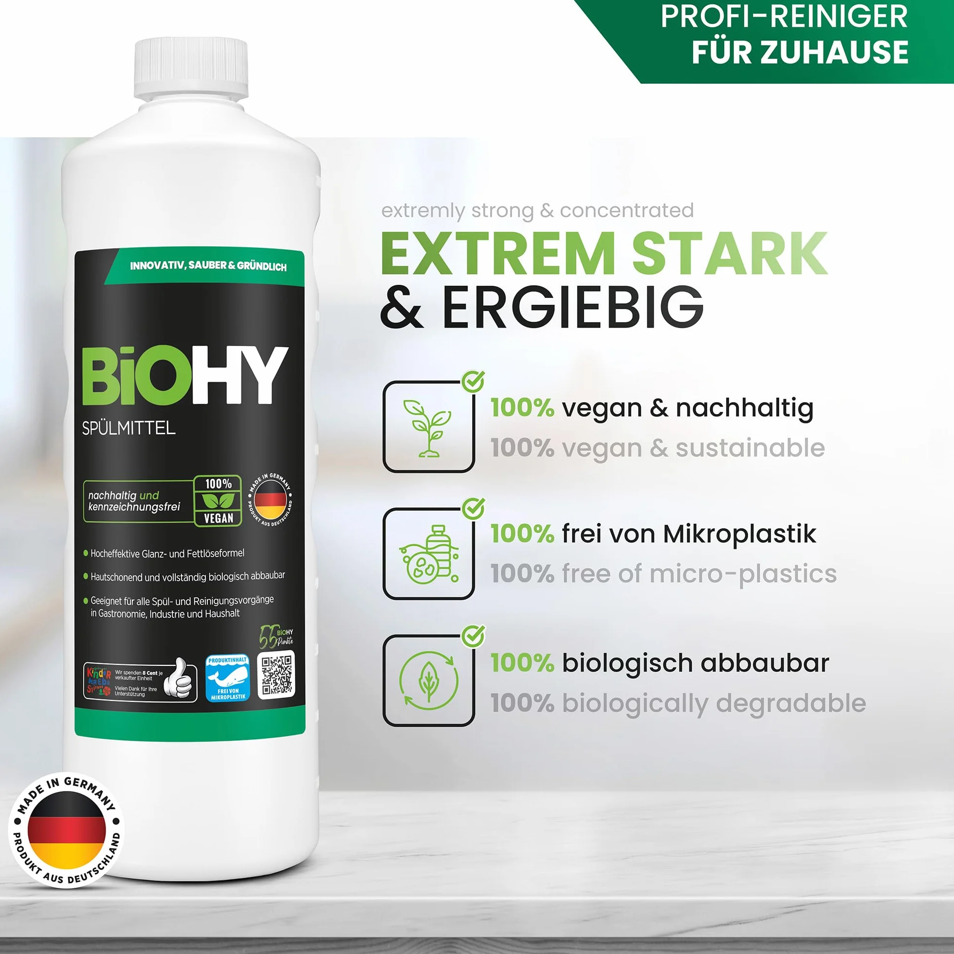 BiOHY Detergent do mycia naczyń (10l kanister) | Wolne od szkodliwych chemikaliów i biodegradowalne | Formuła nabłyszczająca i odtłuszczająca (Spülmittel)