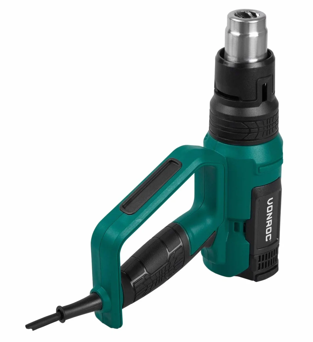 VONROC Profesjonalny pistolet na gorące powietrze | Palnik farby 2000 W – 60 stopni temperatury (50 °C – 650 °C) i 5 poziomów dmuchawy (250 – 500 l/min) – w zestawie akcesoria i torba do