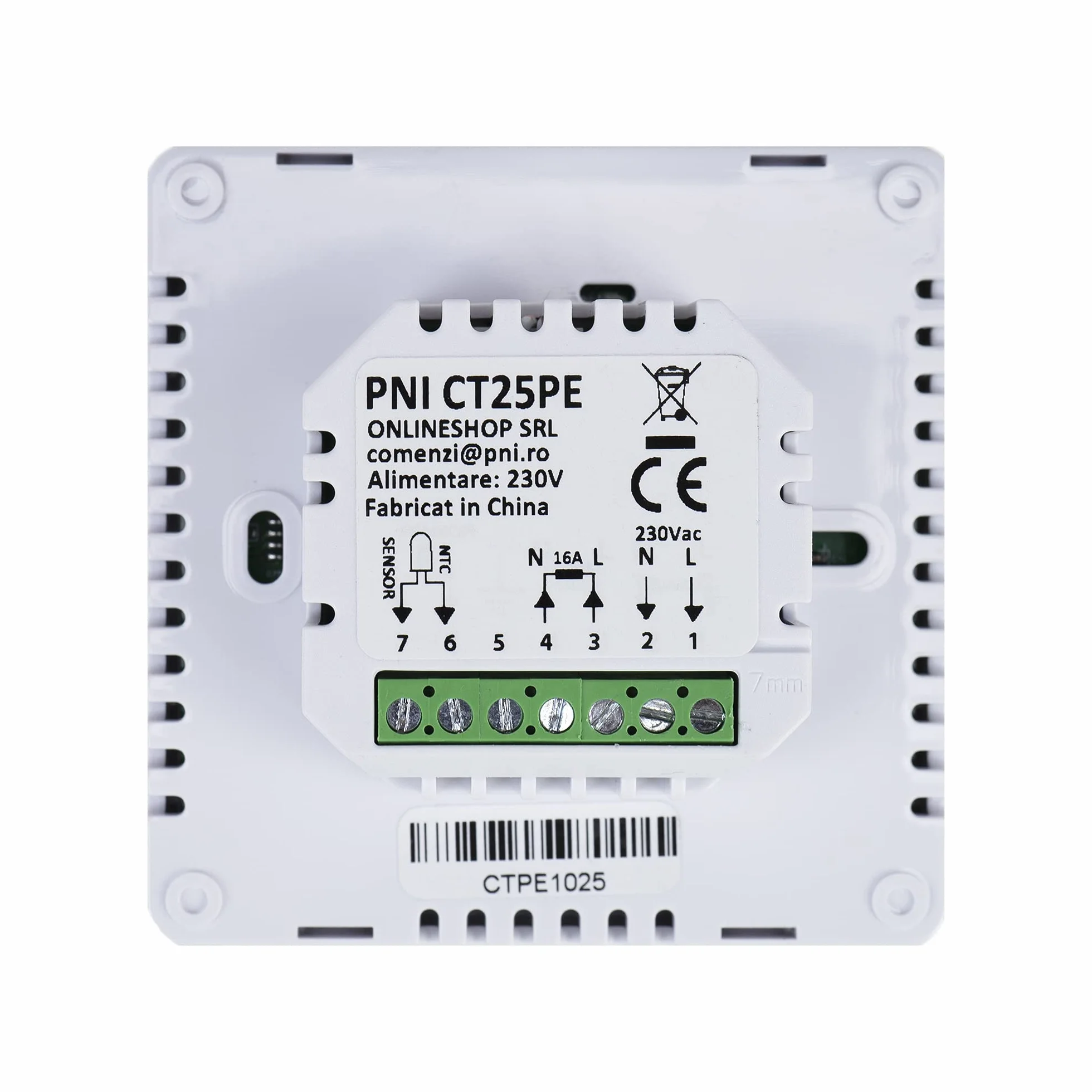 PNI Wbudowany inteligentny termostat CT25PE WiFi, sterowanie internetowe, elektryczne ogrzewanie podłogowe, Tuya Smart Mobile Appation, biały, 86 x 44 x 86 mm